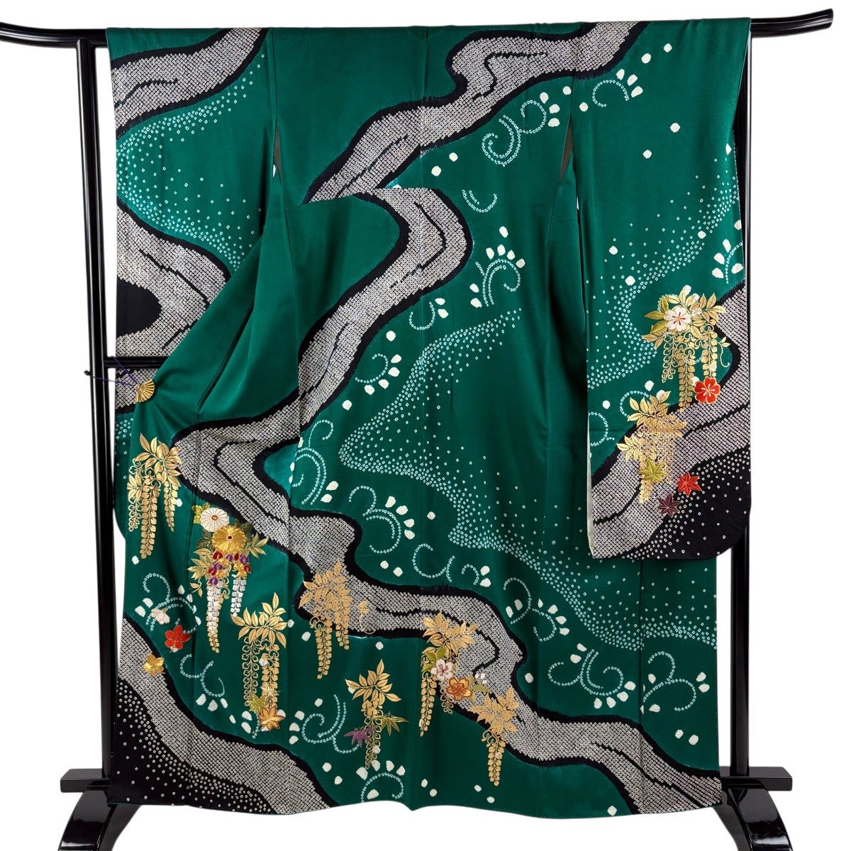 振袖 身丈162.5cm 裄丈65cm 正絹 名品 【中古】 振袖 身丈155cm 裄丈65cm M 袷 斉藤三才 落款 緑 正絹 名品 【中古