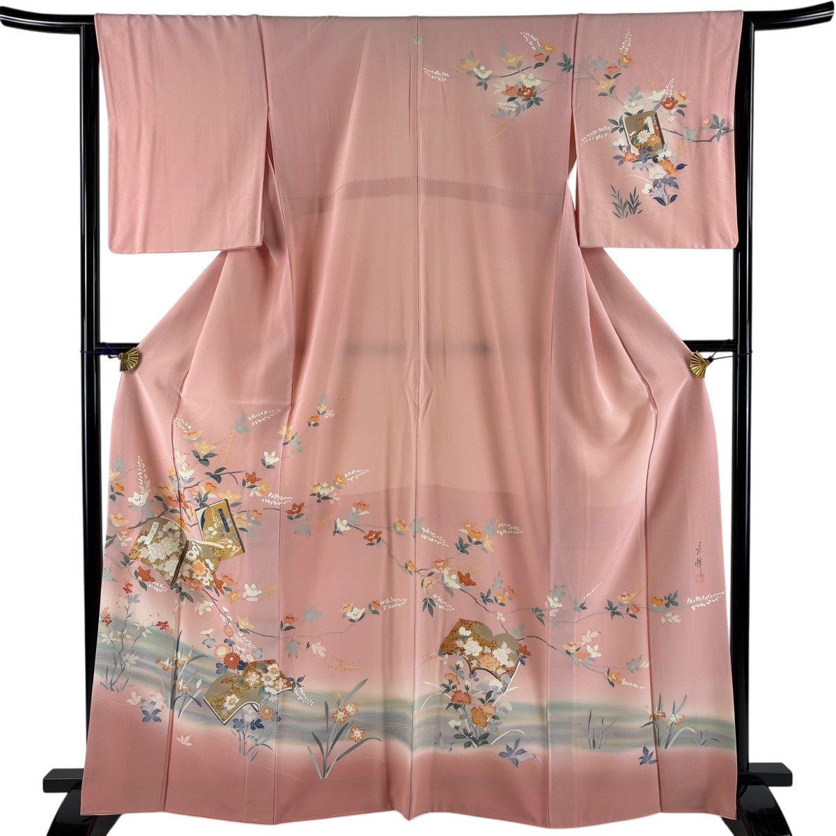 色無地フルセット 作家もの　袷　身丈165cm 裄丈65.5cm 訪問着 身丈165cm 裄丈64cm M 袷 落款あり 冊子 草花 金彩 ぼかし