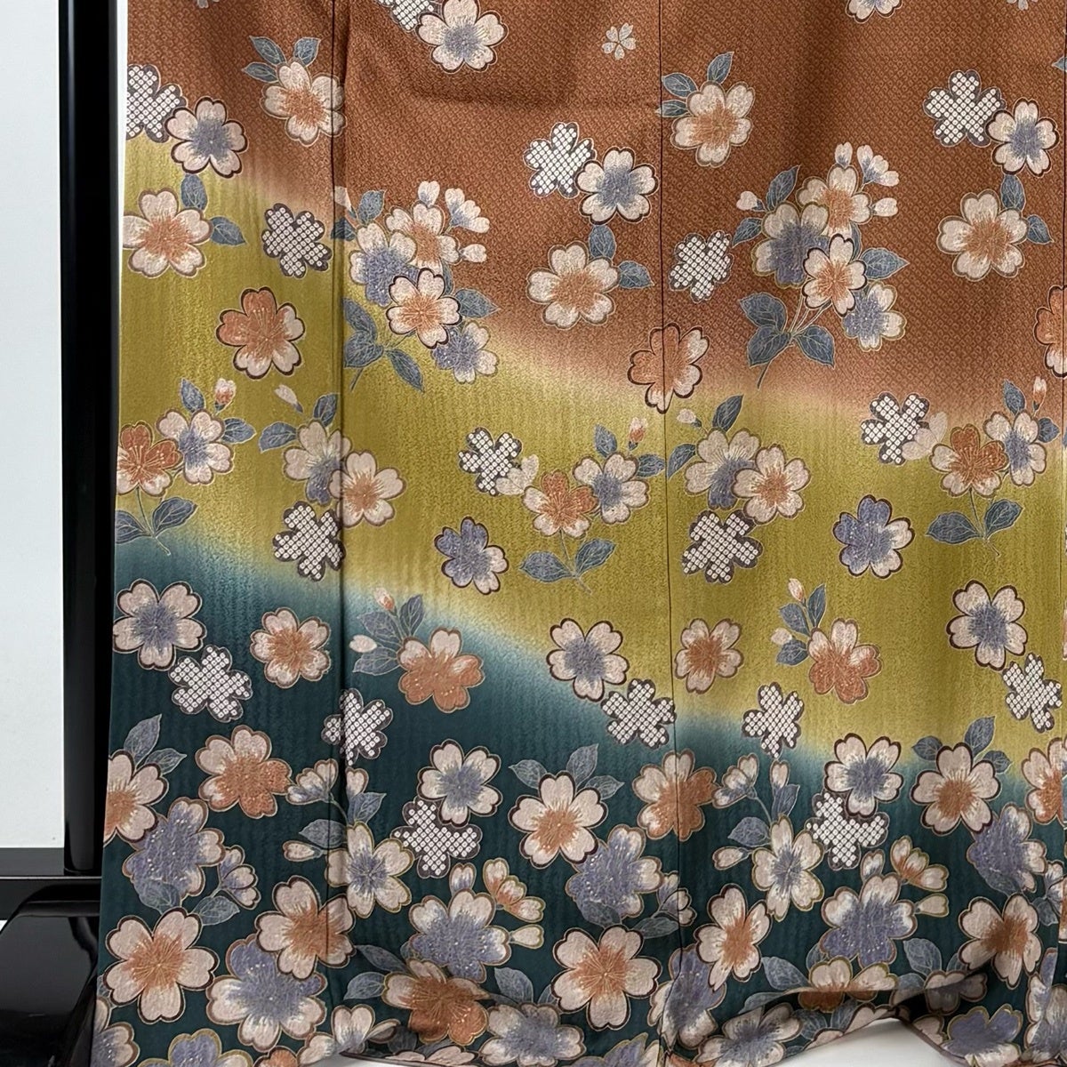 訪問着 身丈174cm 裄丈69cm L 袷 桜 金彩 染め分け 茶色 正絹 秀品