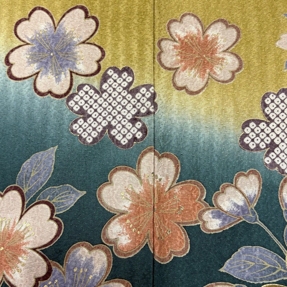 訪問着 身丈174cm 裄丈69cm L 袷 桜 金彩 染め分け 茶色 正絹 秀品