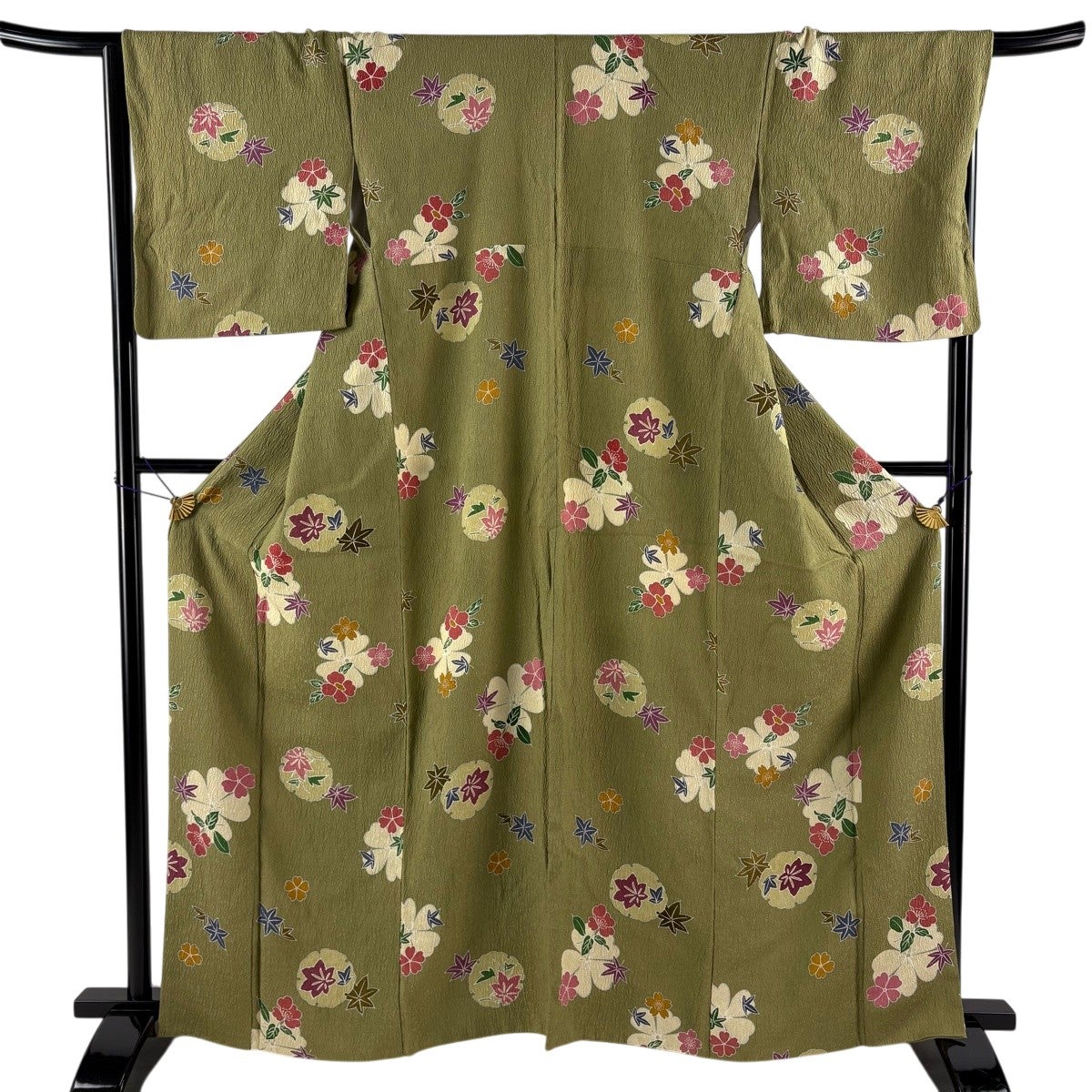 小紋 身丈160cm 裄丈63.5cm S 袷 草花 クリーム 正絹 優品｜中古・古着