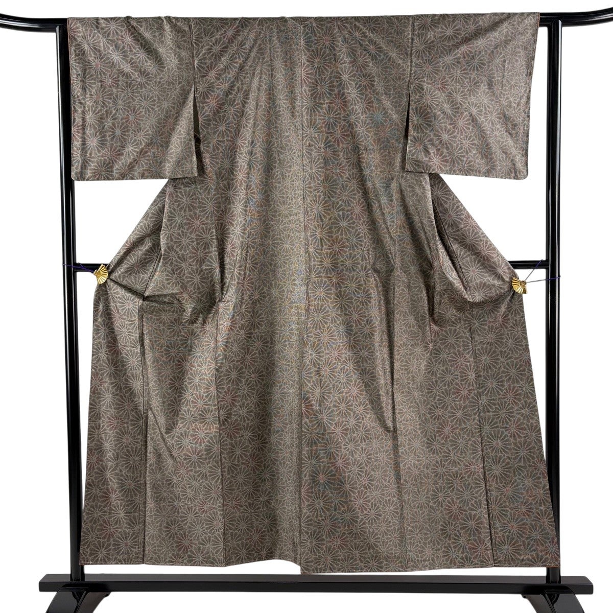 美品】 紬 身丈153.5cm 裄丈62cm S 袷 菊 茶色 正絹 秀品｜中古・古着