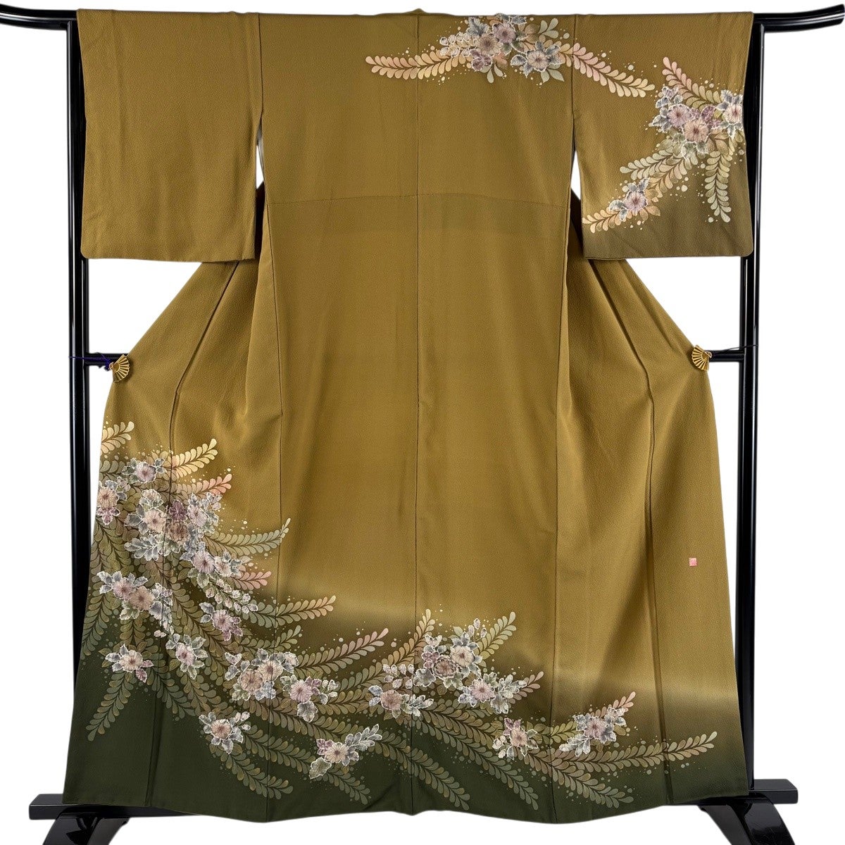 美品】 訪問着 身丈159.5cm 裄丈64cm M 袷 落款あり 辻が花 葉 金彩
