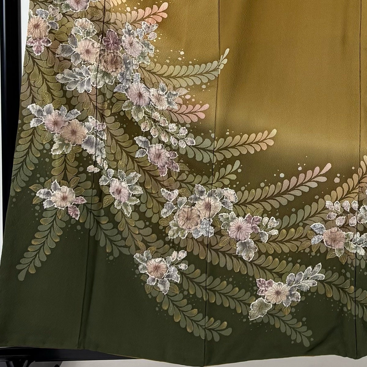 美品】 訪問着 身丈159.5cm 裄丈64cm M 袷 落款あり 辻が花 葉 金彩
