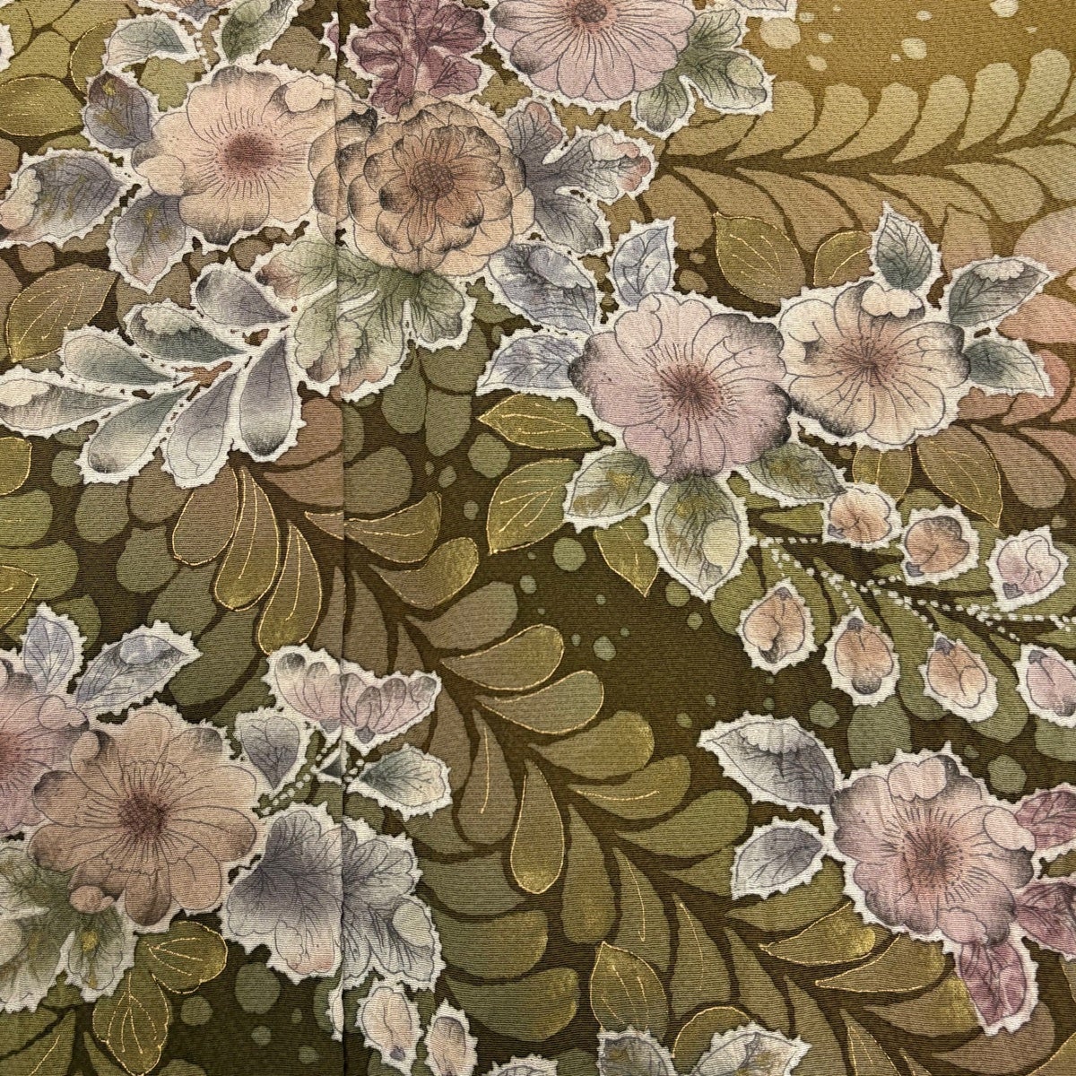 訪問着 身丈170cm 裄丈68.5cm L 袷 辻が花 金彩 ぼかし薄黄土色 美品】 訪問着 身丈159.5cm 裄丈64cm M 袷 落款あり 辻が花 葉 金彩