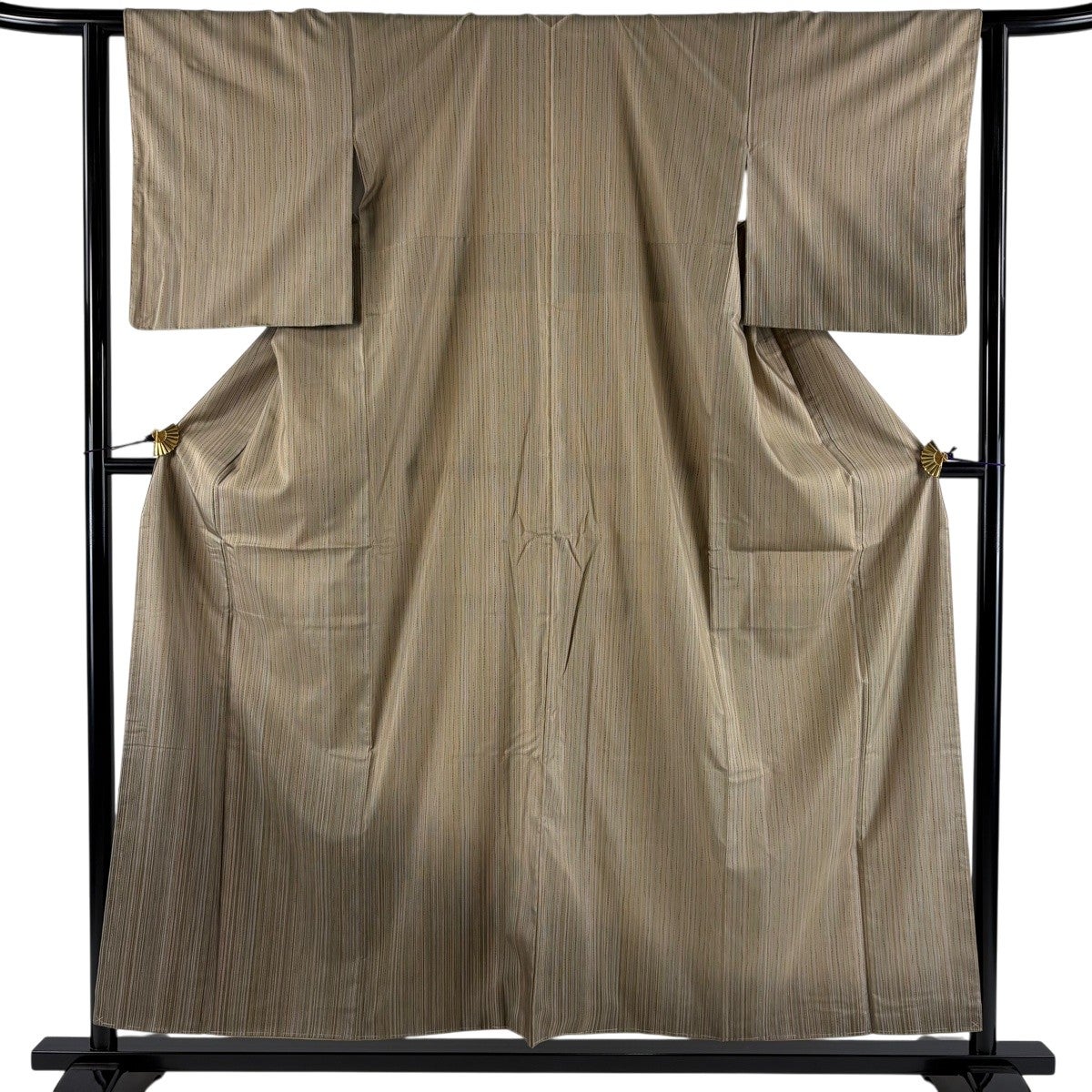 美品】 付下げ 身丈156.5cm 裄丈62.5cm S 袷 紬地 縦縞 ぼかし 茶緑色