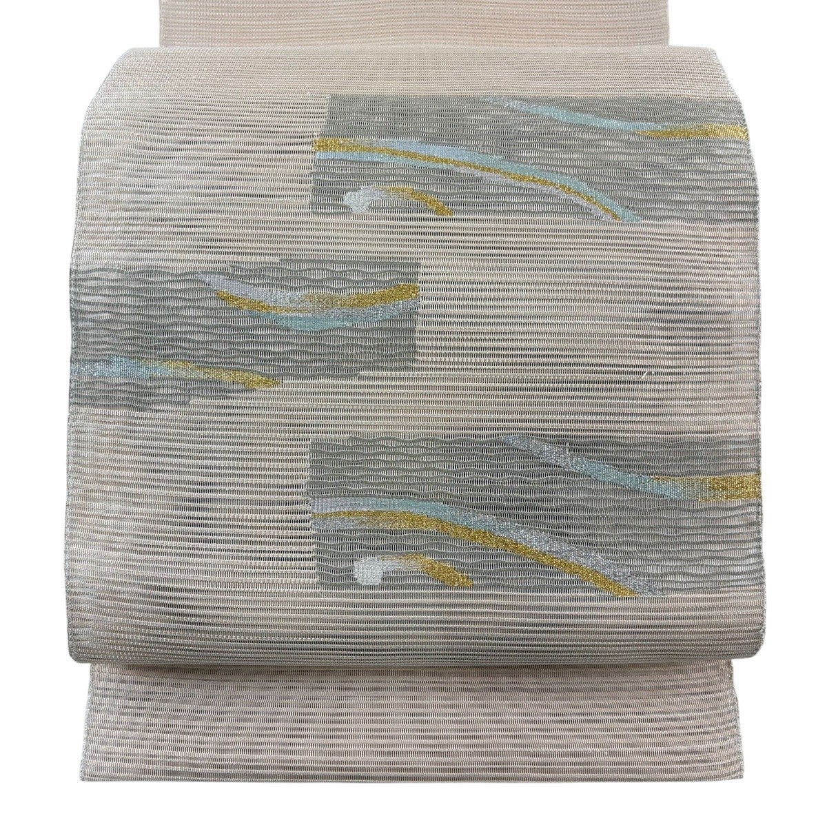 美品】 名古屋帯 秀品 夏帯 絽 幾何学 金銀糸 薄茶色 正絹｜中古・古着