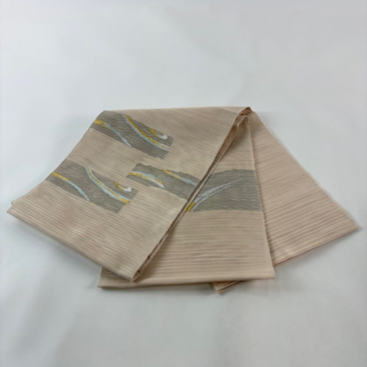 美品】 名古屋帯 秀品 夏帯 絽 幾何学 金銀糸 薄茶色 正絹｜中古・古着