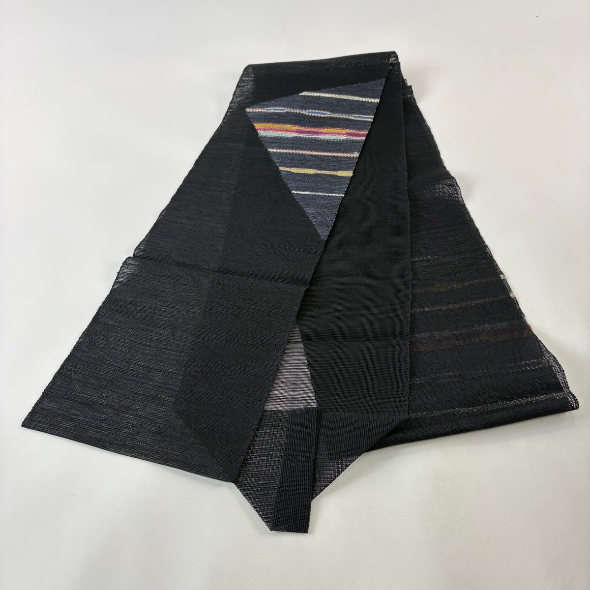 名古屋帯 秀品 夏帯 八寸名古屋帯 松葉仕立て 幾何学 箔 黒 正絹｜中古