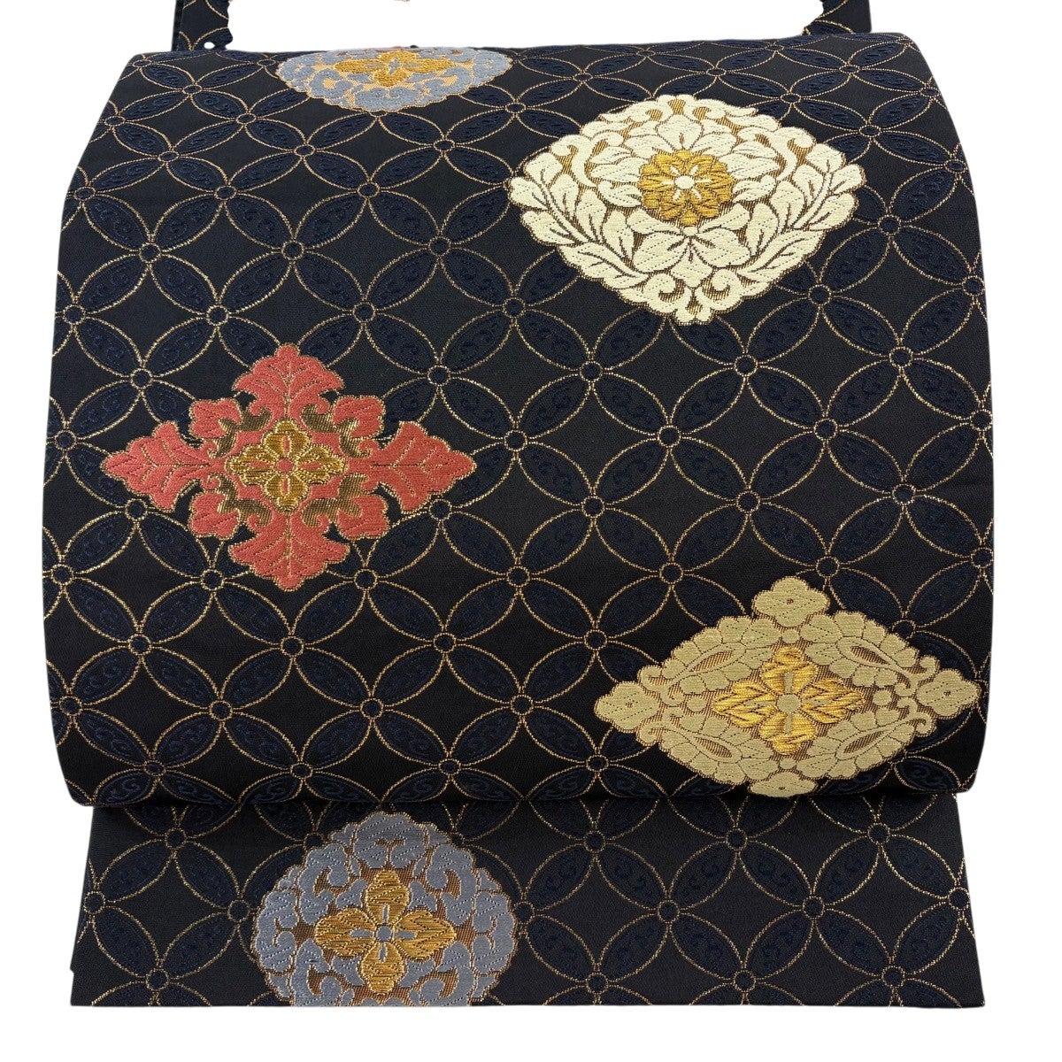 袋帯 名品 七宝 花菱 唐織 箔 黒 六通 正絹｜中古・古着・リサイクル
