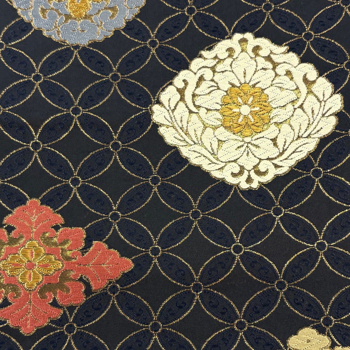 袋帯 名品 七宝 花菱 唐織 箔 黒 六通 正絹｜中古・古着・リサイクル
