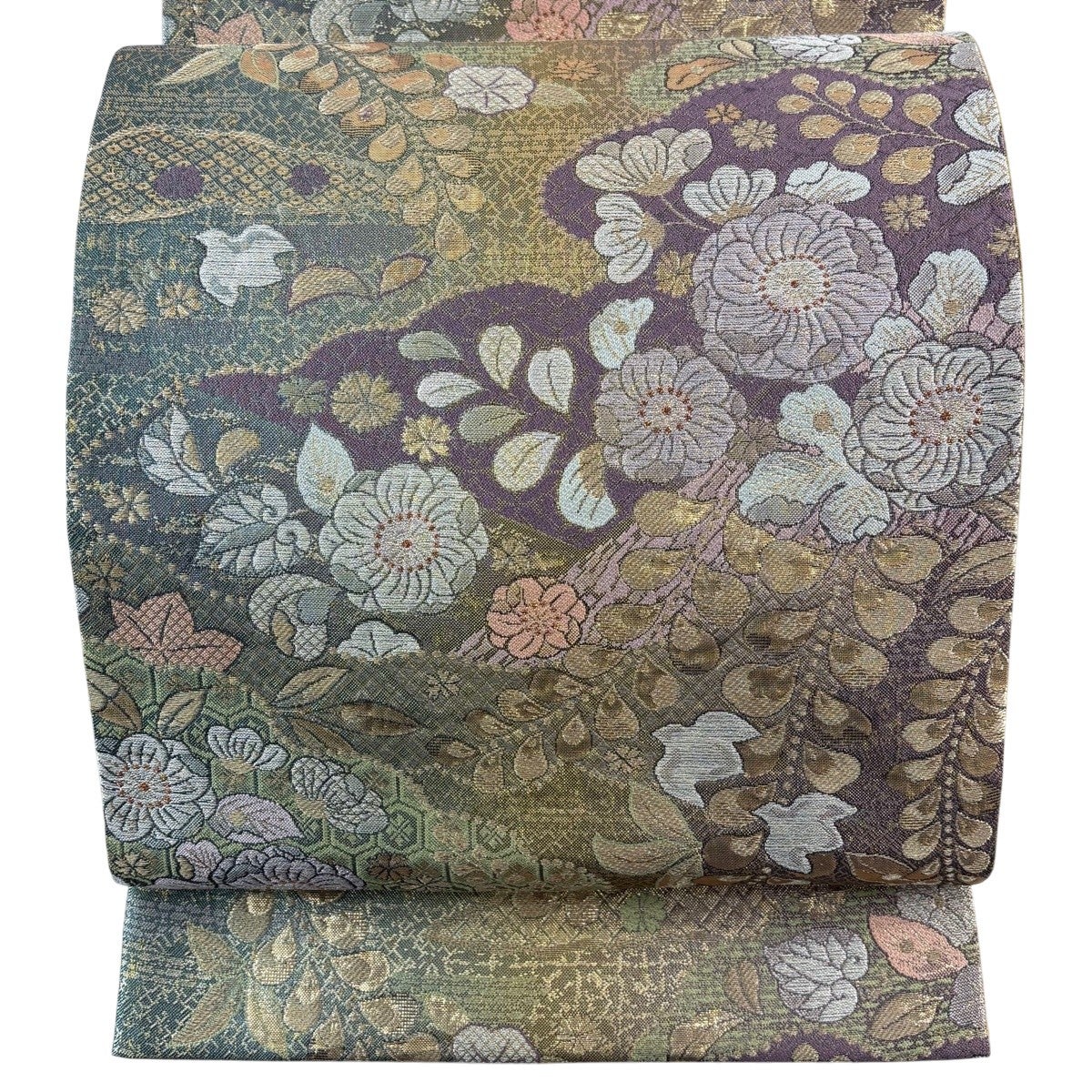 美品】 袋帯 秀品 振袖向き 辻が花柄 蝶 箔 金糸 青 六通 正絹｜中古