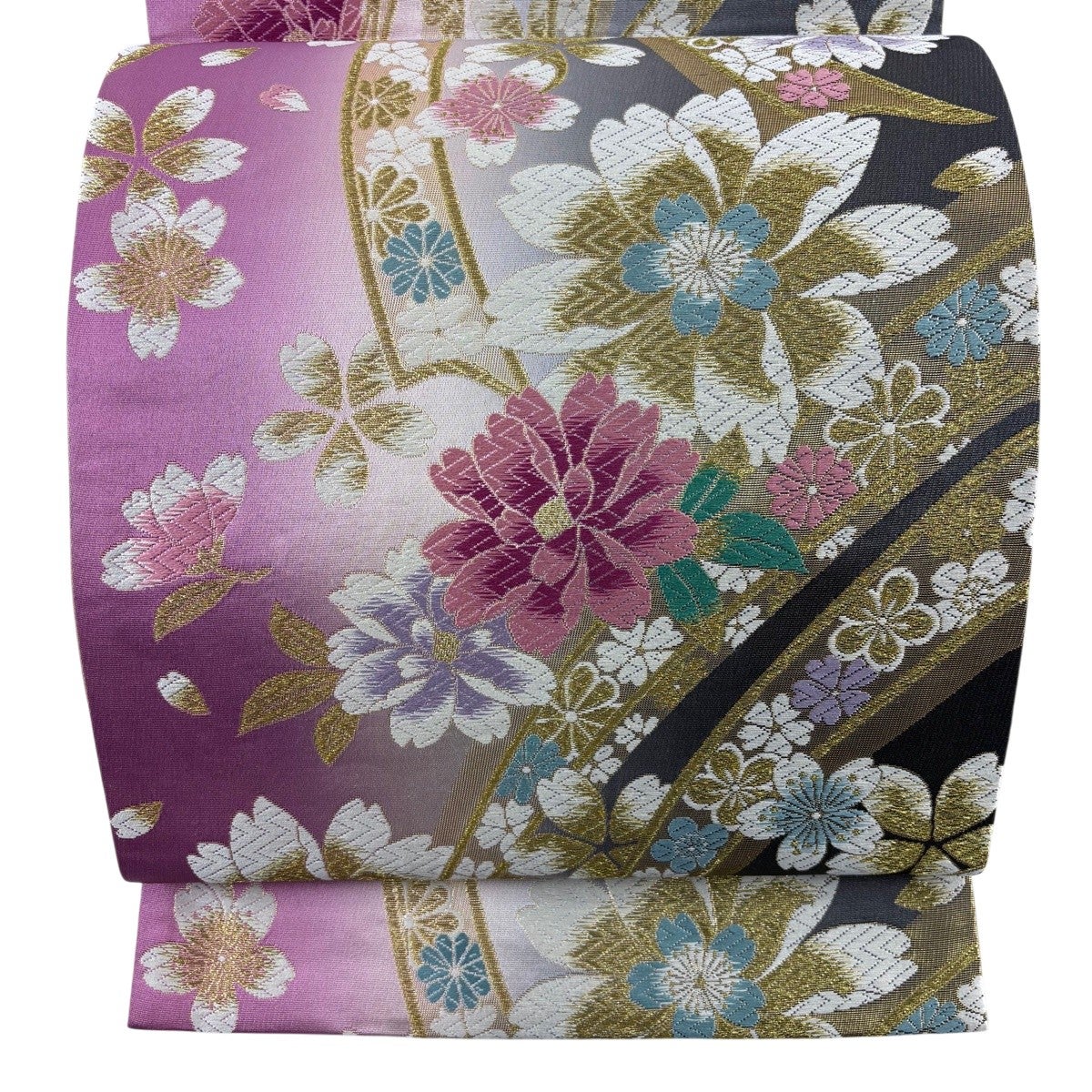 美品】 袋帯 秀品 桜 蝶 唐織 金糸 ピンク 六通 正絹｜中古・古着
