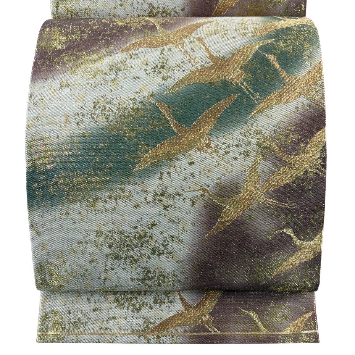 美品】 袋帯 秀品 亀甲 草花 金銀糸 箔 ベージュ 六通 正絹｜中古