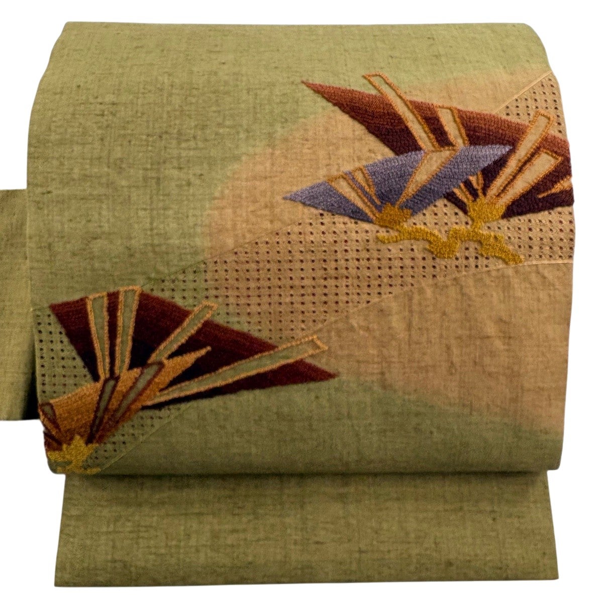 50%OFF 【美品】 名古屋帯 秀品 紬地 花唐草 相良刺繍 汕頭刺繍 山吹
