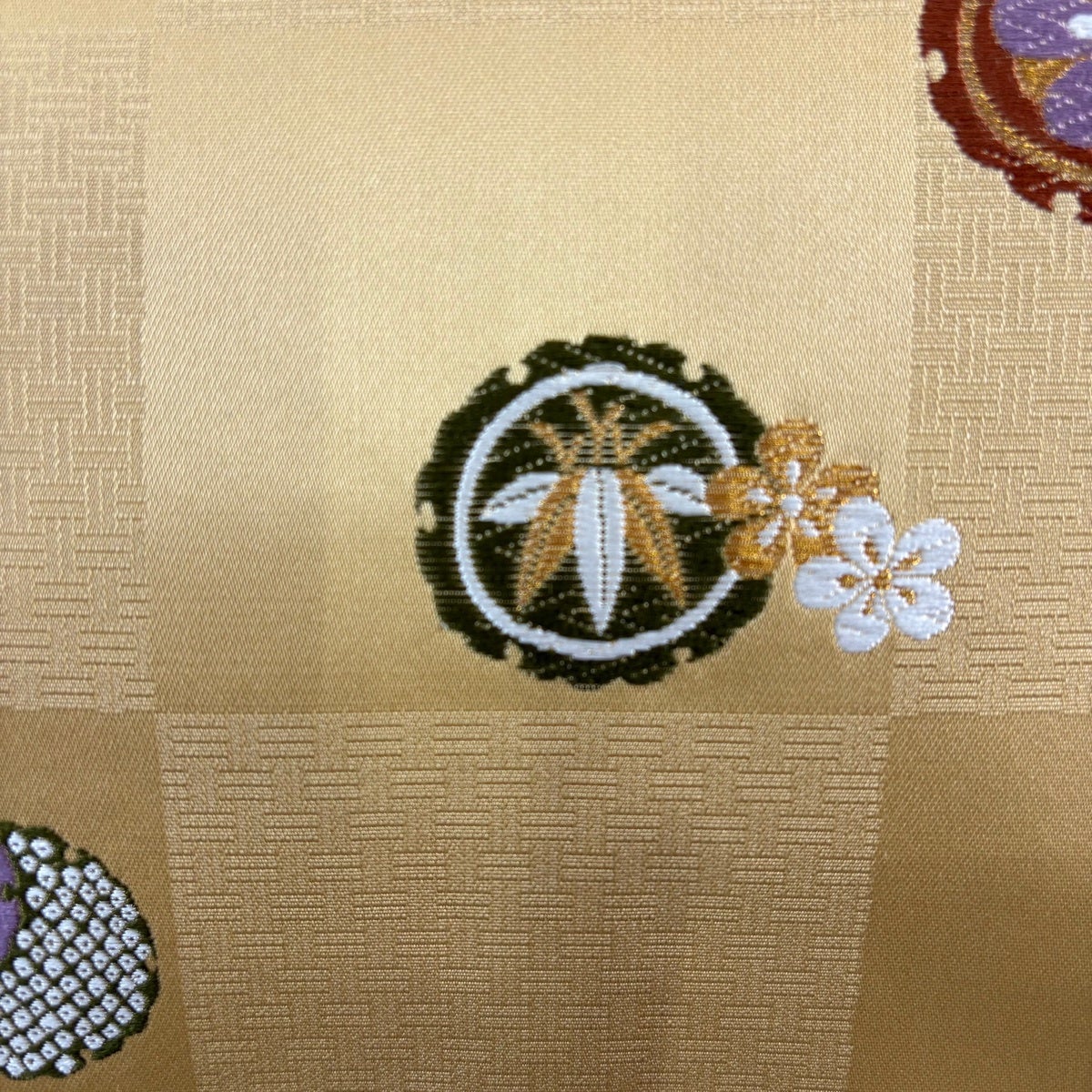 美品】 名古屋帯 秀品 松竹梅 菊 金糸 ベージュ 正絹｜中古・古着
