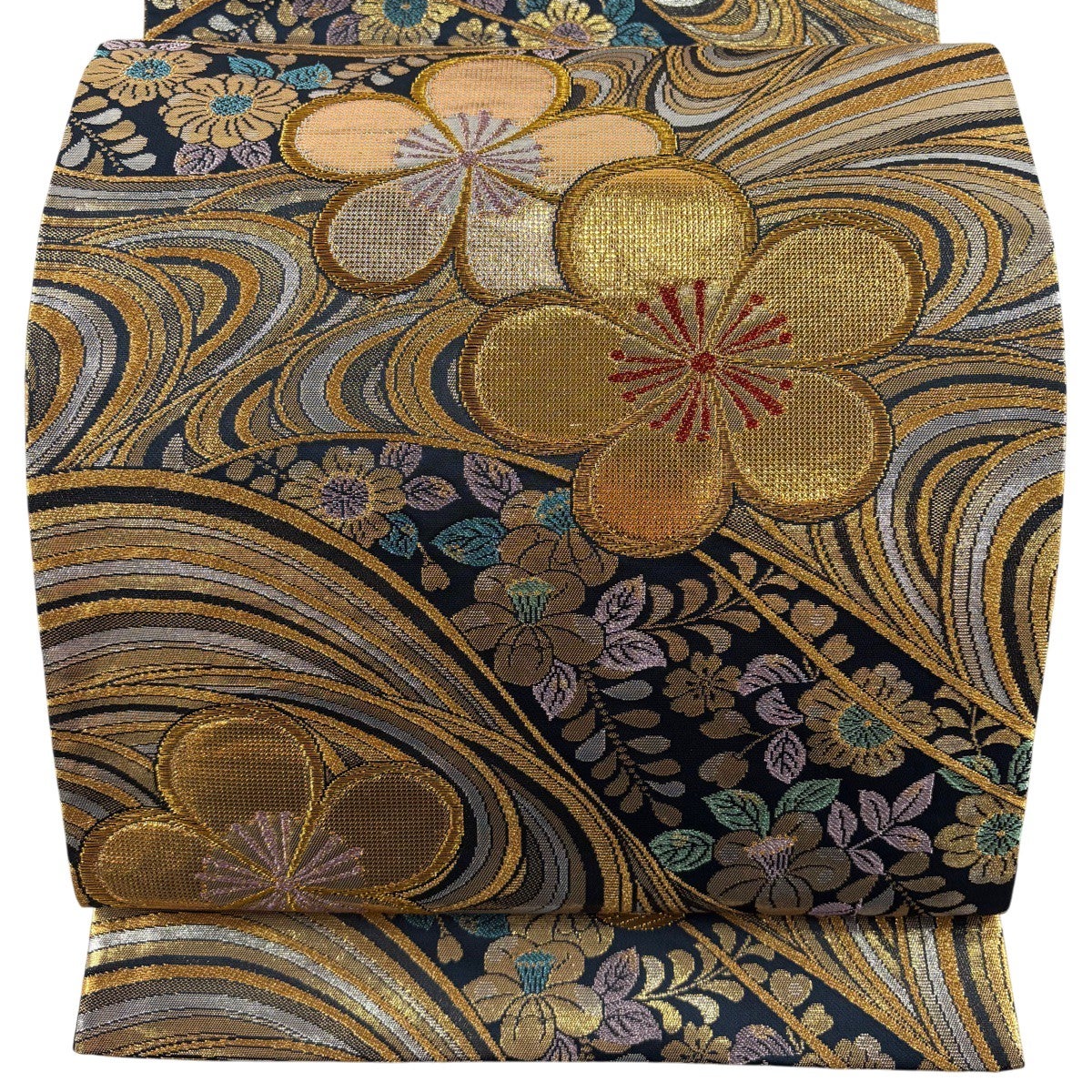 袋帯 秀品 梅 草花 金糸 箔 金色 六通 正絹｜中古・古着・リサイクル
