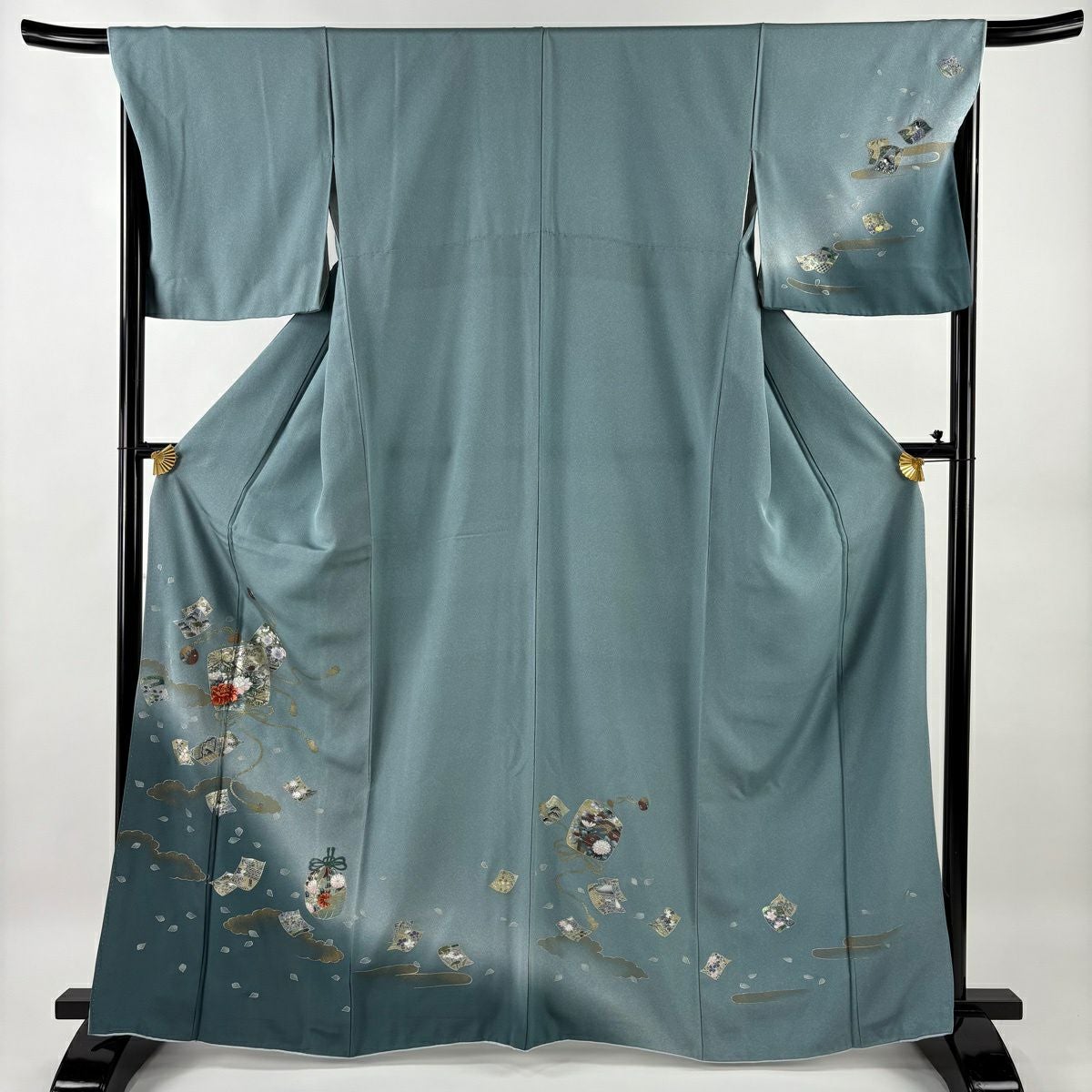 美品】 付下げ 身丈157.5cm 裄丈64cm M 袷 桐 箔 金銀彩 小豆色 正絹