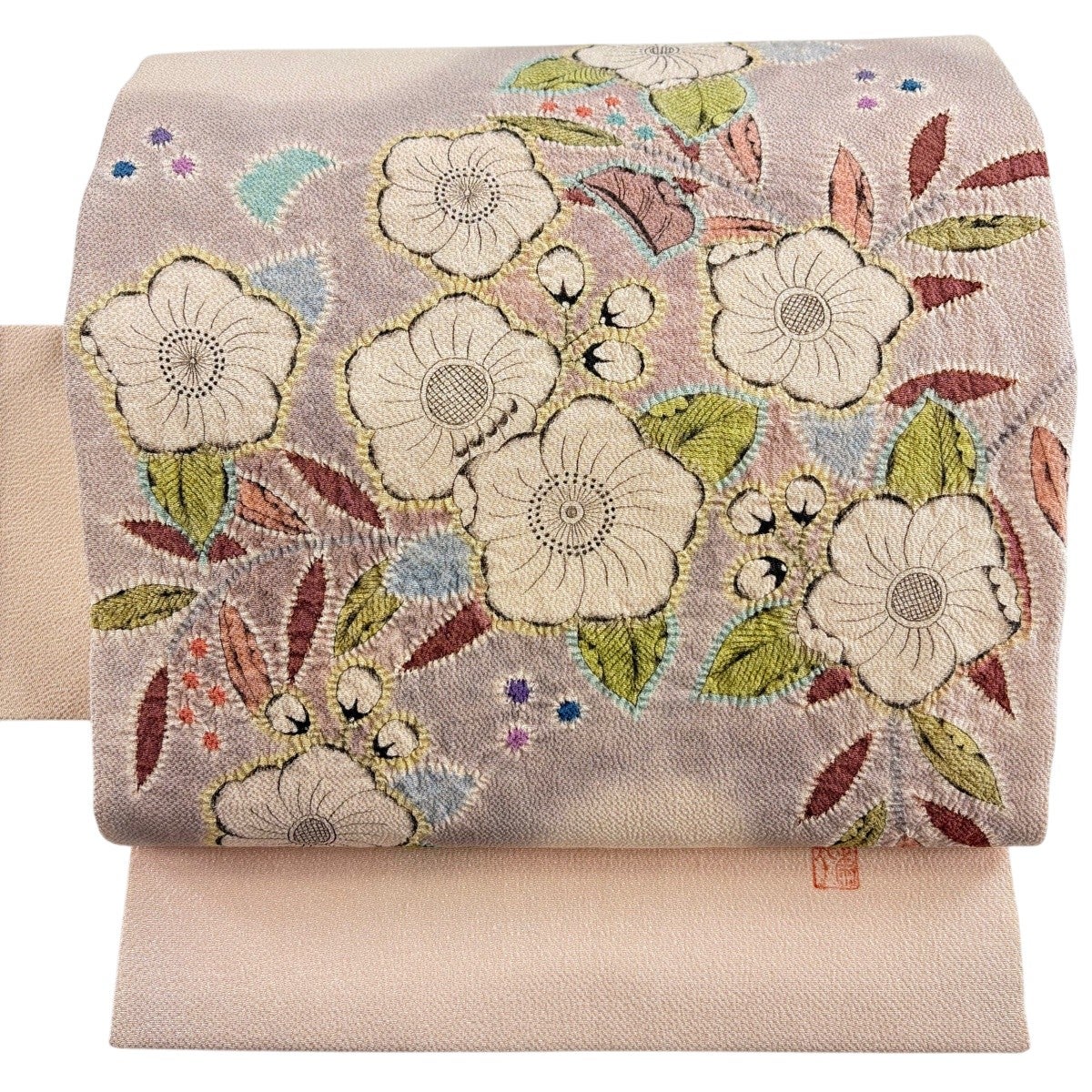 名古屋帯 秀品 落款あり 辻が花柄 縮緬 薄ピンク 正絹｜中古・古着