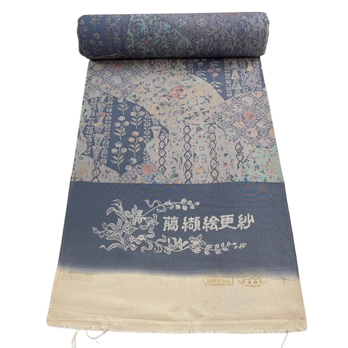 反物 秀品 小紋 草花 寄せ柄 青灰色 正絹｜中古・古着・リサイクル着物
