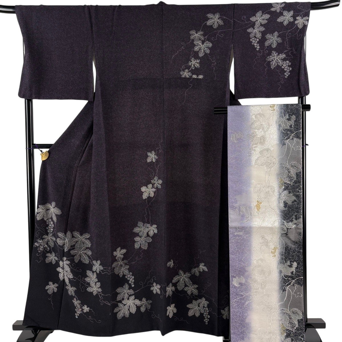 訪問着 美品 秀品 158cm 66cm 正絹 【中古】 訪問着 身丈158.5cm 裄丈66cm M 袷 椿 楓 金彩 黄土色 正絹 秀品 中古