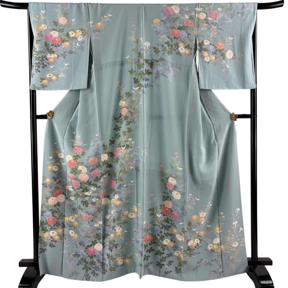 訪問着 美品 名品 身丈164cm 裄丈67cm 正絹 【中古】 美品】 訪問着 身丈164cm 裄丈67.5cm L 袷 落款あり 菊 水色 正絹 名品