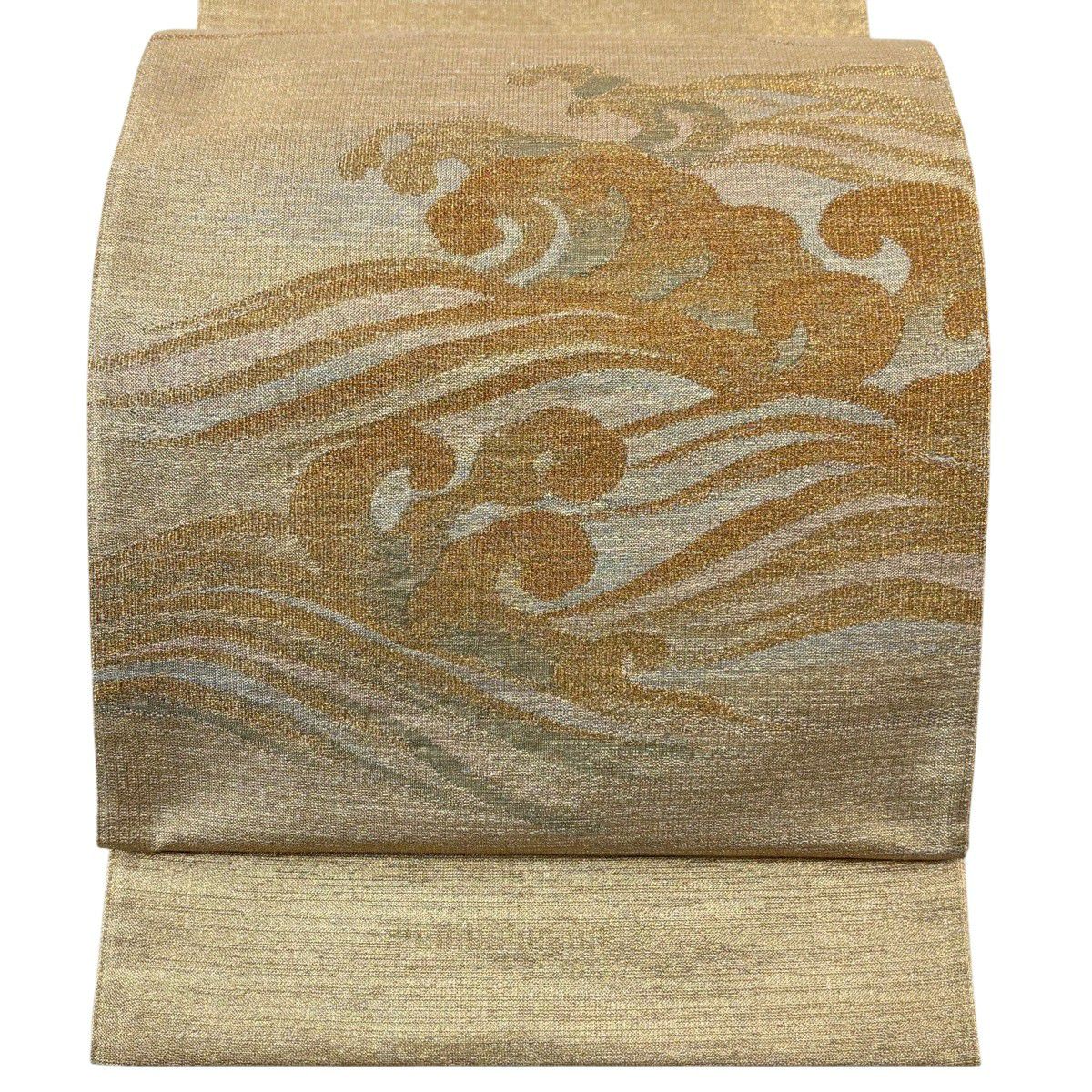 袋帯 秀品 鳥 草花 金銀彩 灰緑 お太鼓柄 正絹｜中古・古着