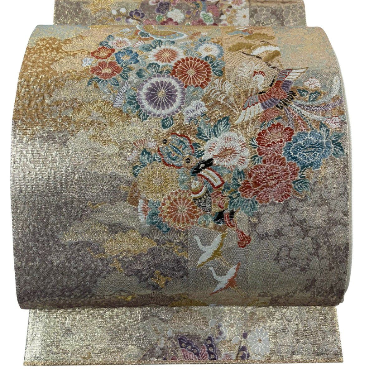 美品】 袋帯 秀品 華文 花鳥 箔 金糸 黒 六通 正絹｜中古・古着