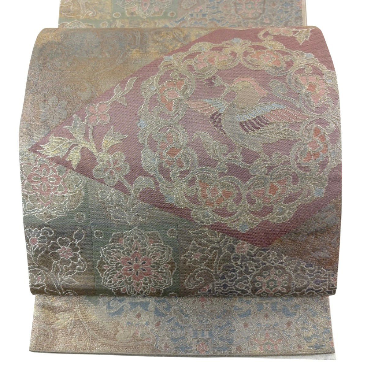 袋帯 秀品 波 箔 ピンクベージュ 六通 正絹｜中古・古着・リサイクル