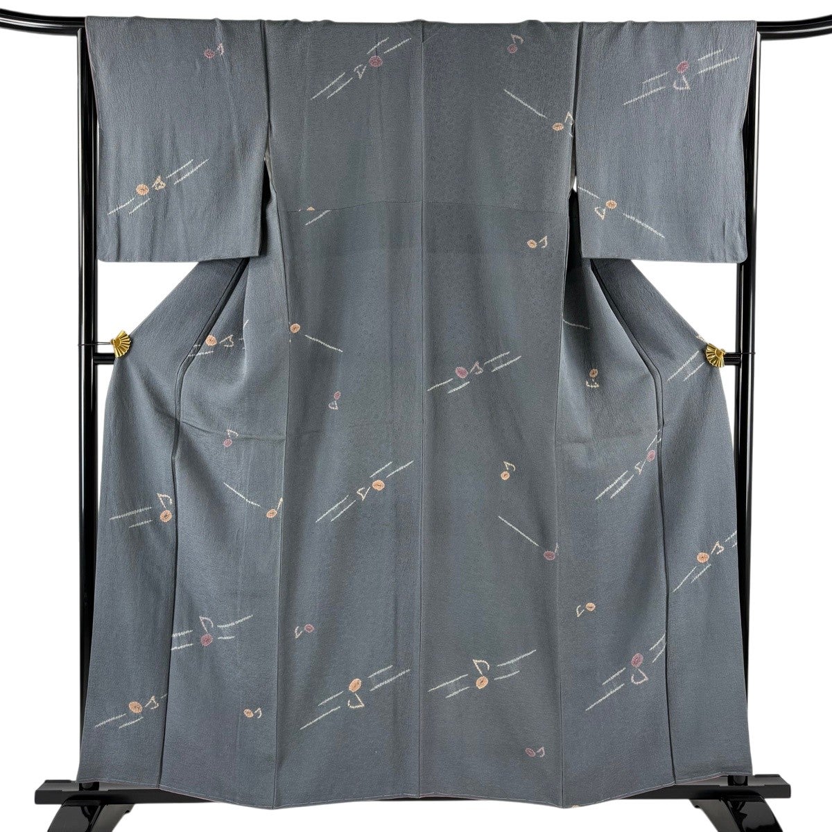 【美品】 小紋 身丈158cm 裄丈63.5cm 正絹 名品 【中古】 小紋 身丈158.5cm 裄丈63cm S 袷 花丸文 地紋 金彩 緑 正絹 優品｜中古
