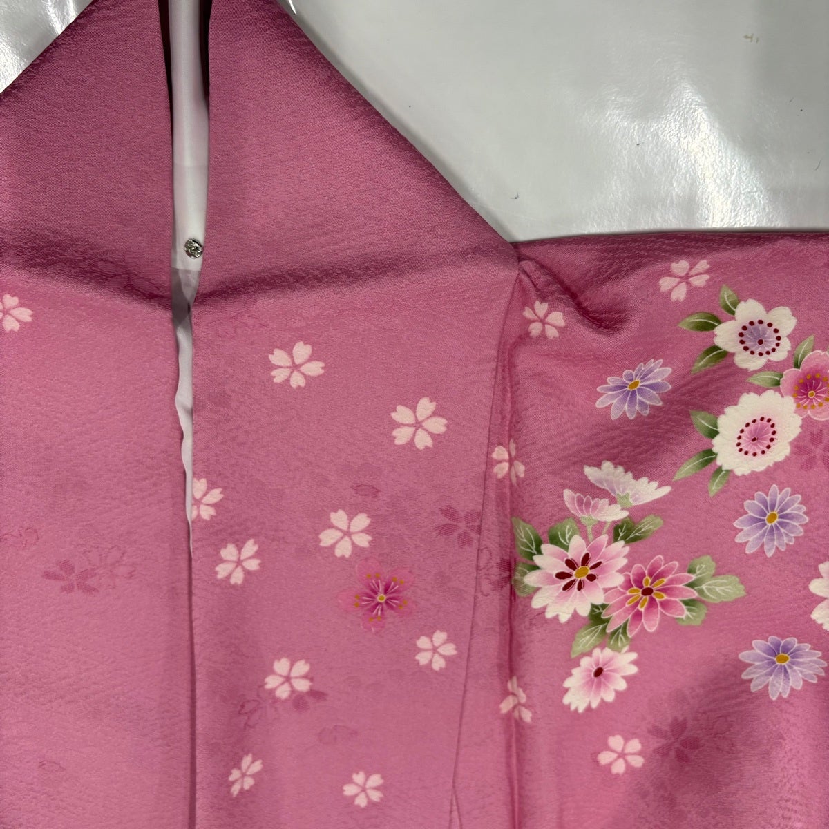 美品】 振袖 身丈154.5cm 裄丈65cm M 袷 桜 リボン ラメ ぼかし ピンク
