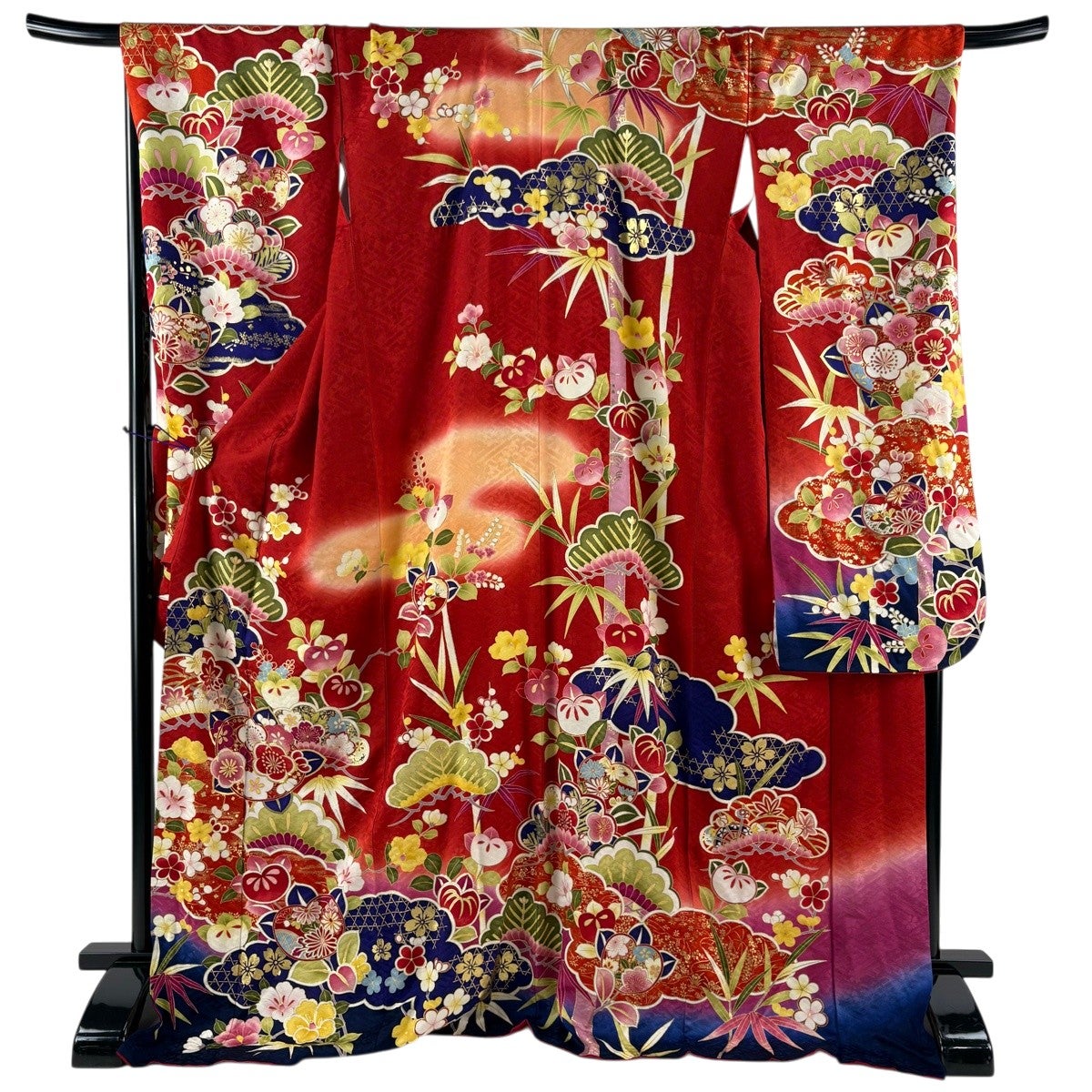 振袖 身丈177cm 裄丈70cm 正絹 名品 【中古】 中古 振袖 綸子 正絹 古典柄 金駒刺繍 袷仕立て 身丈167cm 裄丈70cm
