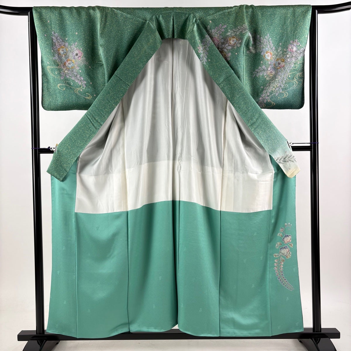 訪問着 身丈157.5cm 裄丈64cm M 袷 辻が花 金彩 ぼかし 緑 正絹 名品