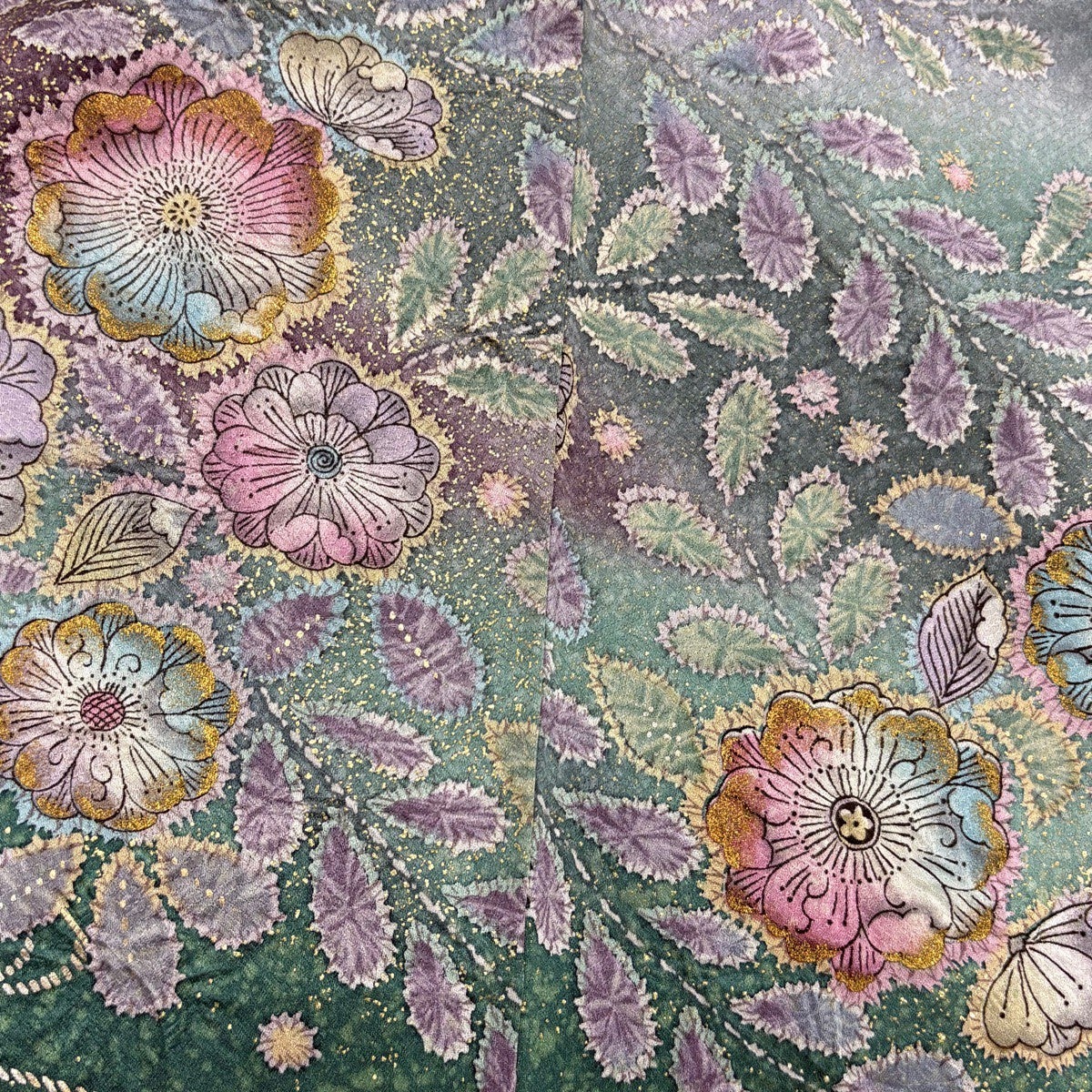 訪問着 身丈157.5cm 裄丈64cm M 袷 辻が花 金彩 ぼかし 緑 正絹 名品