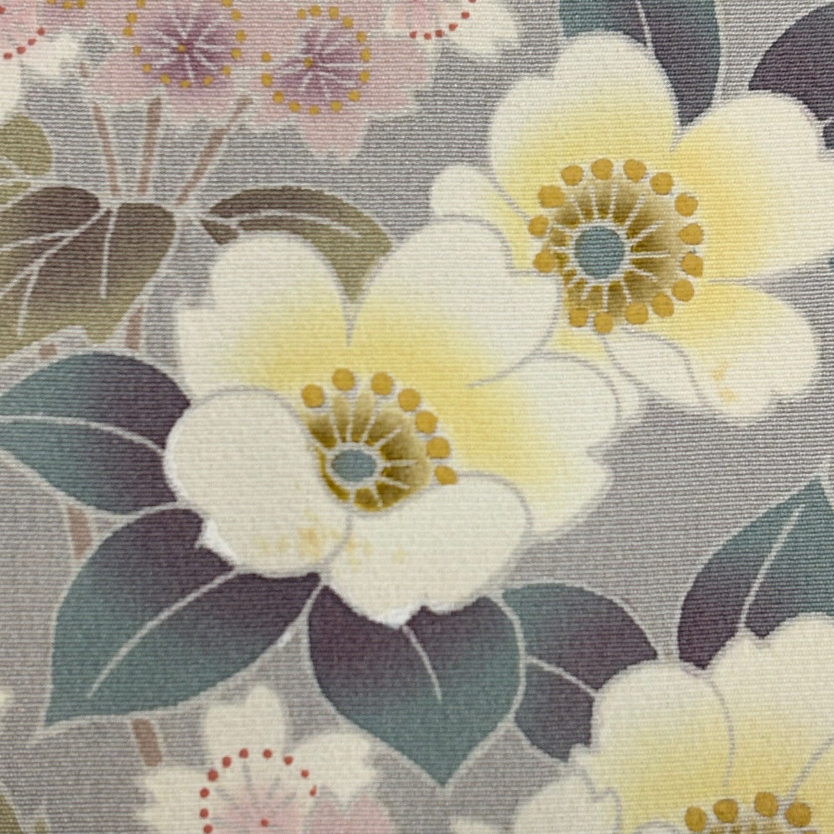 訪問着 身丈164cm 裄丈66cm M 袷 桜 草花 ぼかし 灰色 正絹 名品｜中古