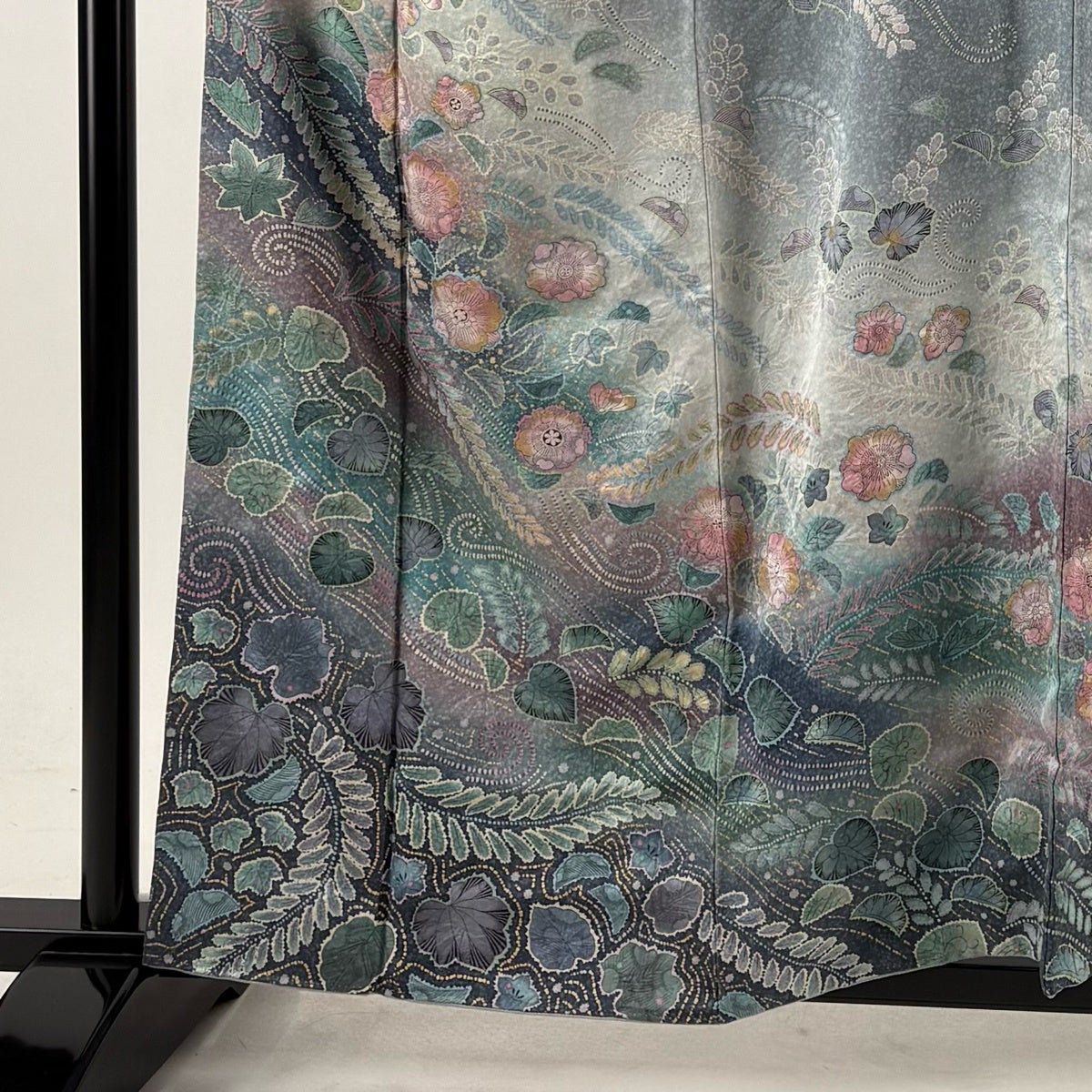 訪問着 身丈159.5cm 裄丈64cm M 袷 辻が花柄 流水 金彩 染め分け 青