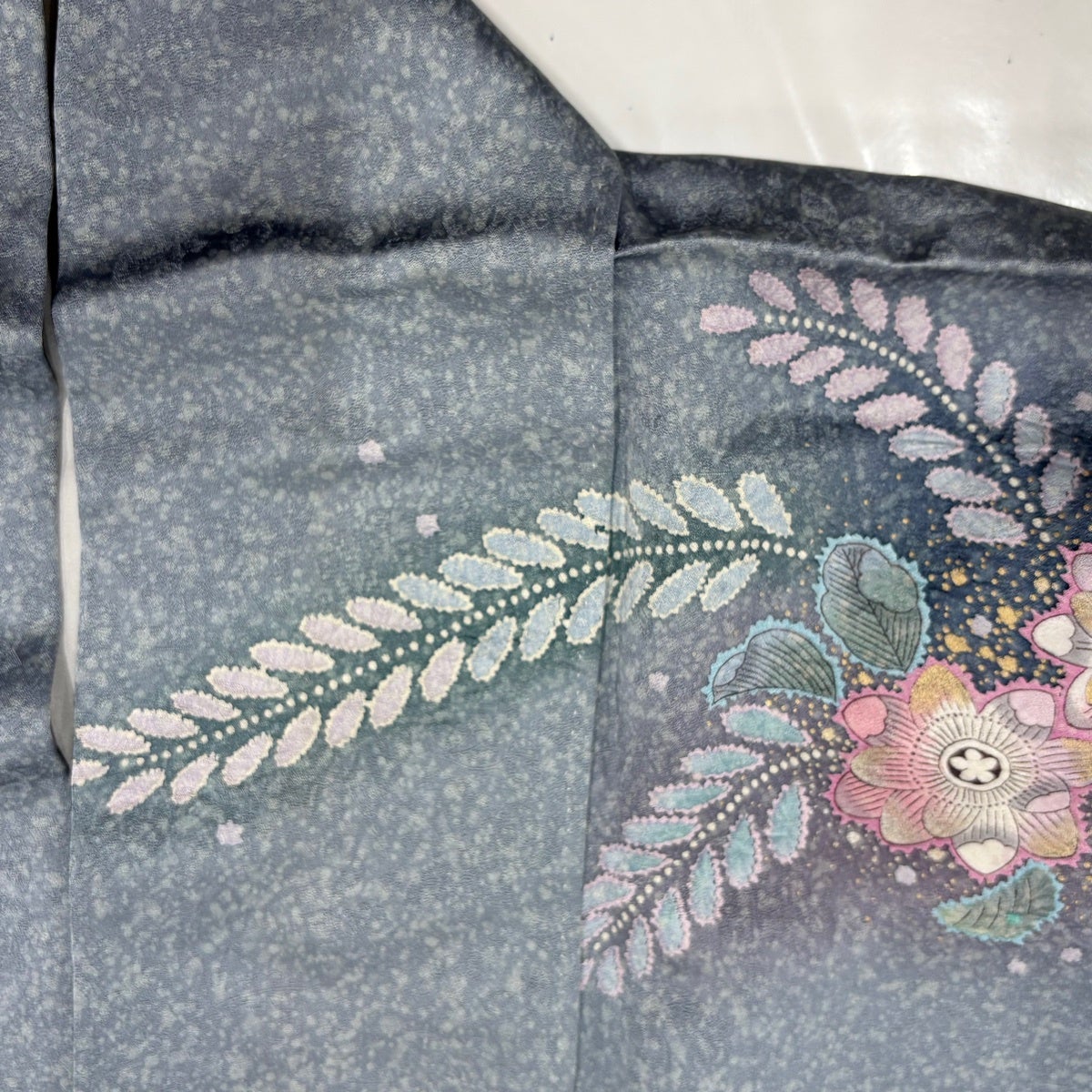訪問着 身丈159.5cm 裄丈64cm M 袷 辻が花柄 流水 金彩 染め分け 青
