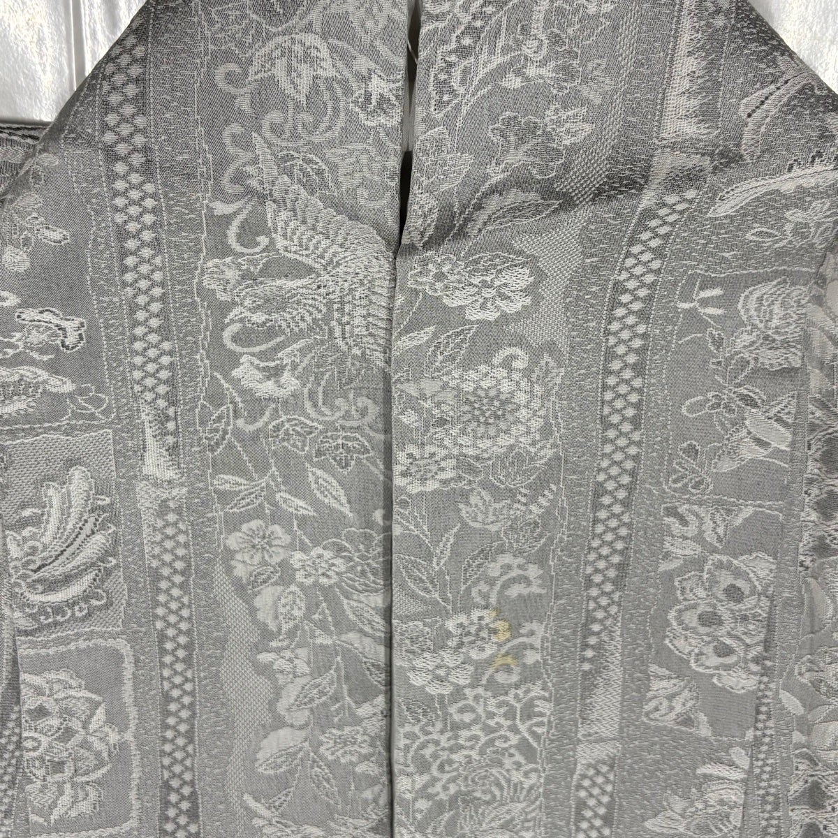 小紋 身丈160.5cm 裄丈64cm M 袷 花鳥 波 紋意匠 灰色 正絹 名品｜中古