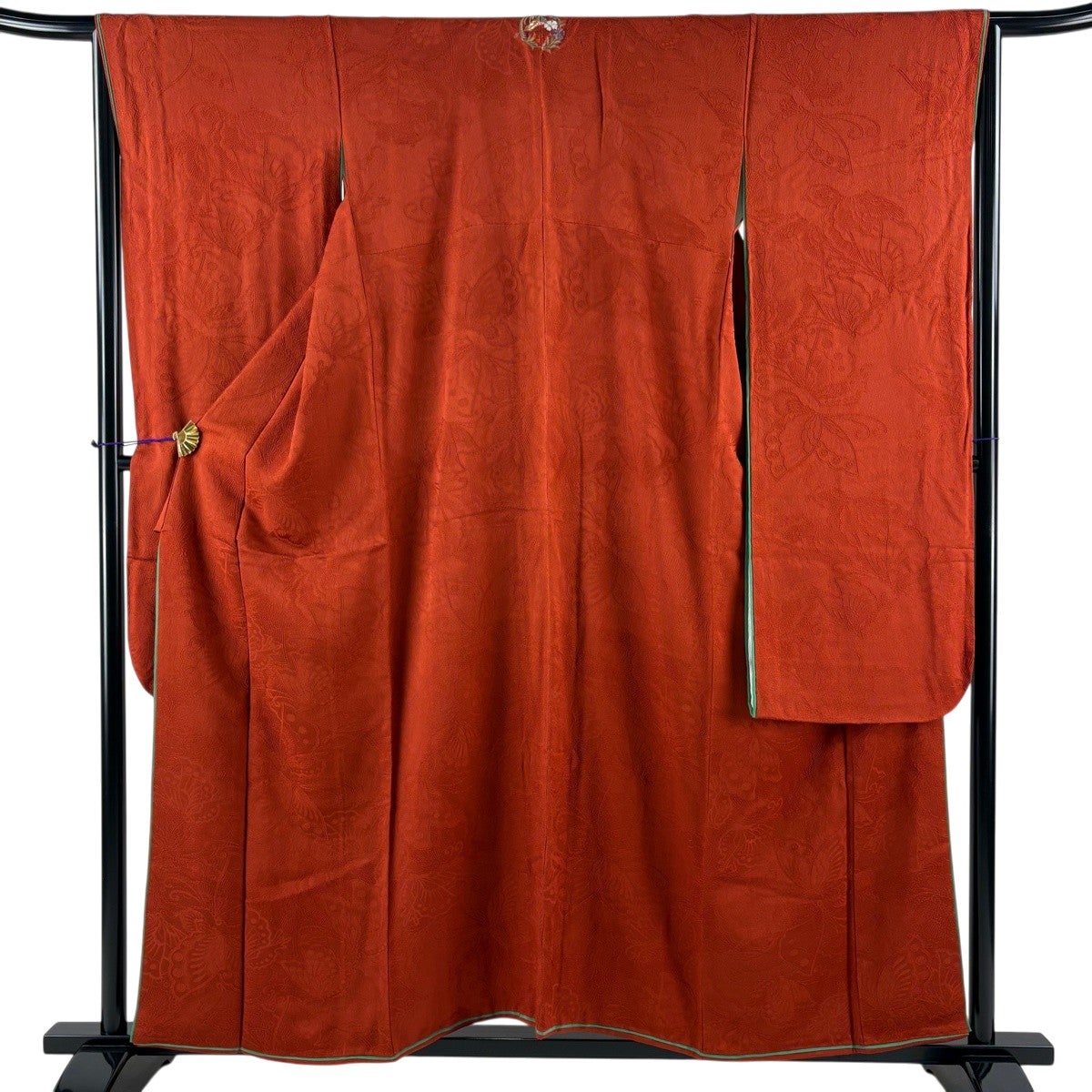 振袖 身丈158.5cm 裄丈65cm 正絹 秀品 【中古】 振袖 身丈158.5cm 裄丈65.5cm M 袷 地紋 赤茶 正絹 名品 一つ紋｜中古
