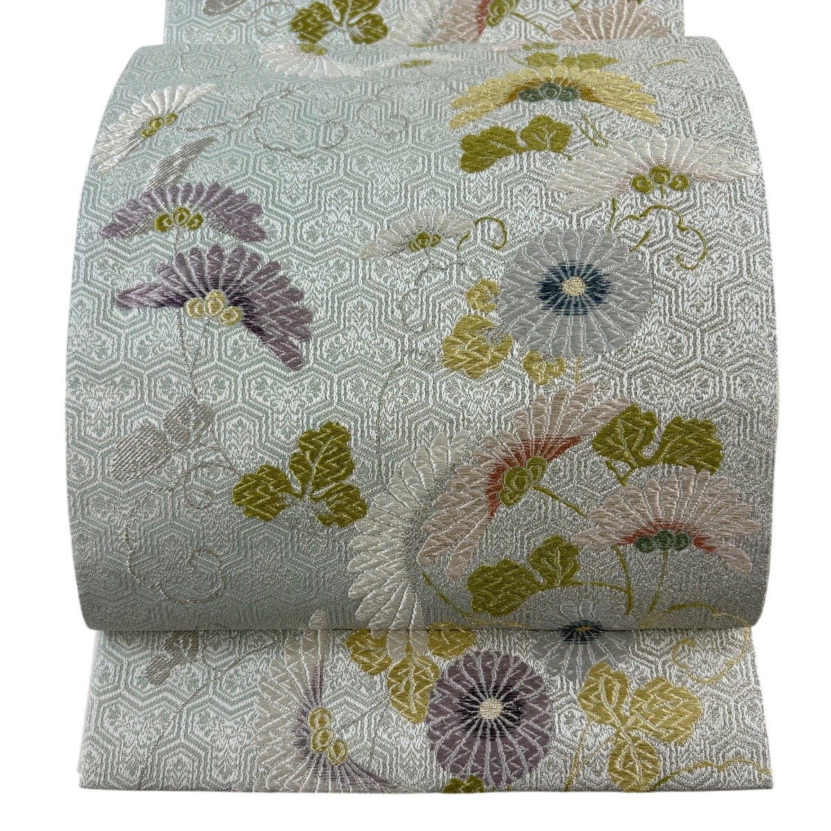 【未使用品】やまと誂製　六通柄袋帯　草花文　金銀糸 美品】 袋帯 秀品 草花 扇面 金銀糸 箔 山吹茶色 六通 正絹｜中古