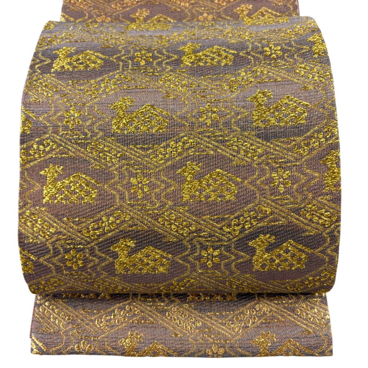 美品】 袋帯 名品 箔屋清兵衛 落款あり 悠久の美 華文 花唐草 箔 青