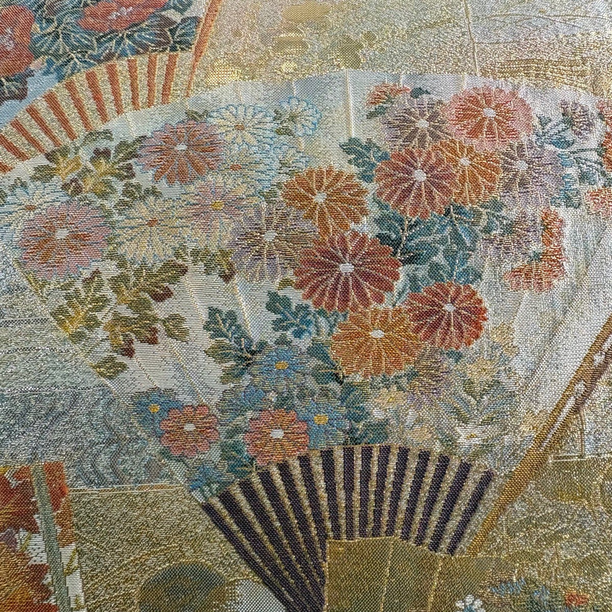 美品】 袋帯 名品 琳派三十六華扇 24金プラチナ二重箔 扇 草花 金糸