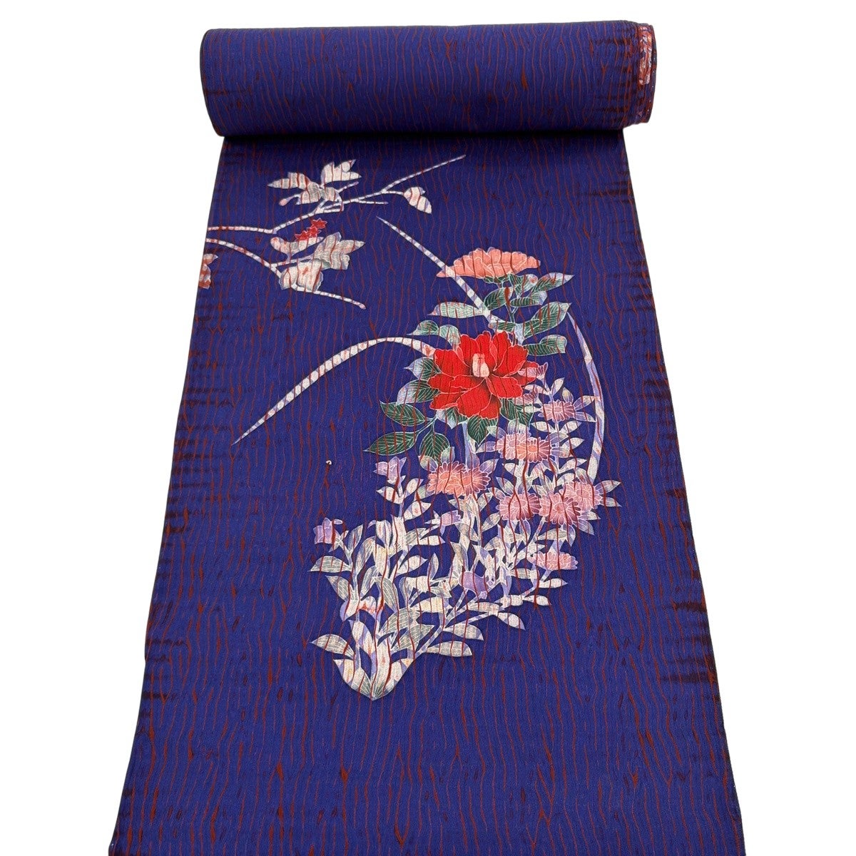 反物 秀品 付下げ 椿 菊 絞り 青紫 正絹｜中古・古着・リサイクル着物