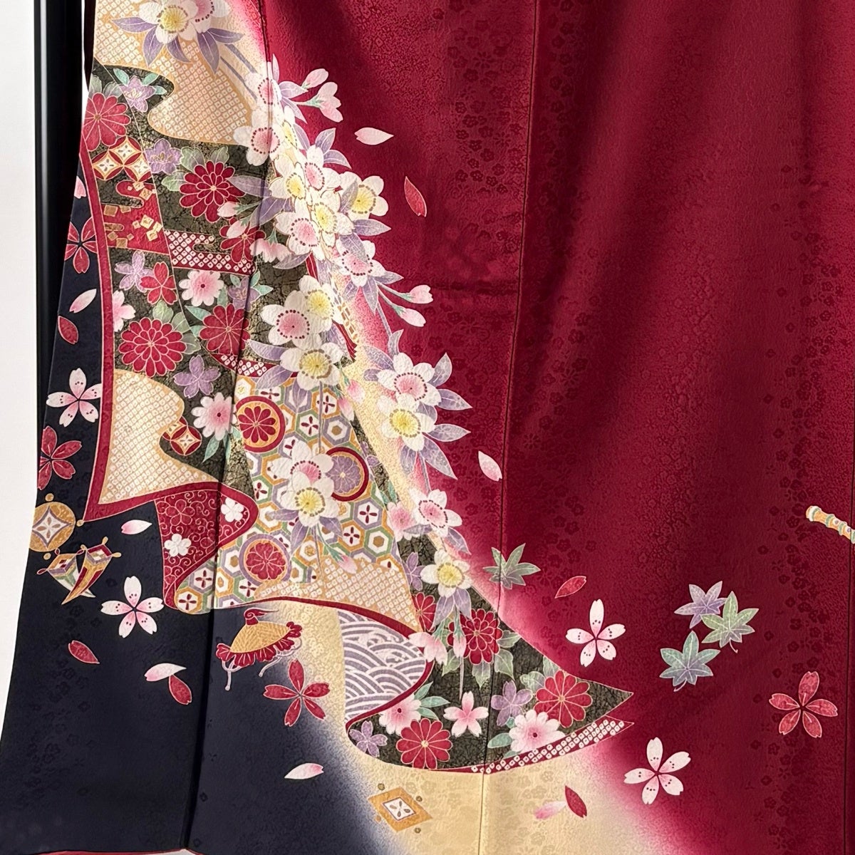 美品】 振袖 身丈166.5cm 裄丈67cm M 袷 袋帯フルセット 桜 誰が袖