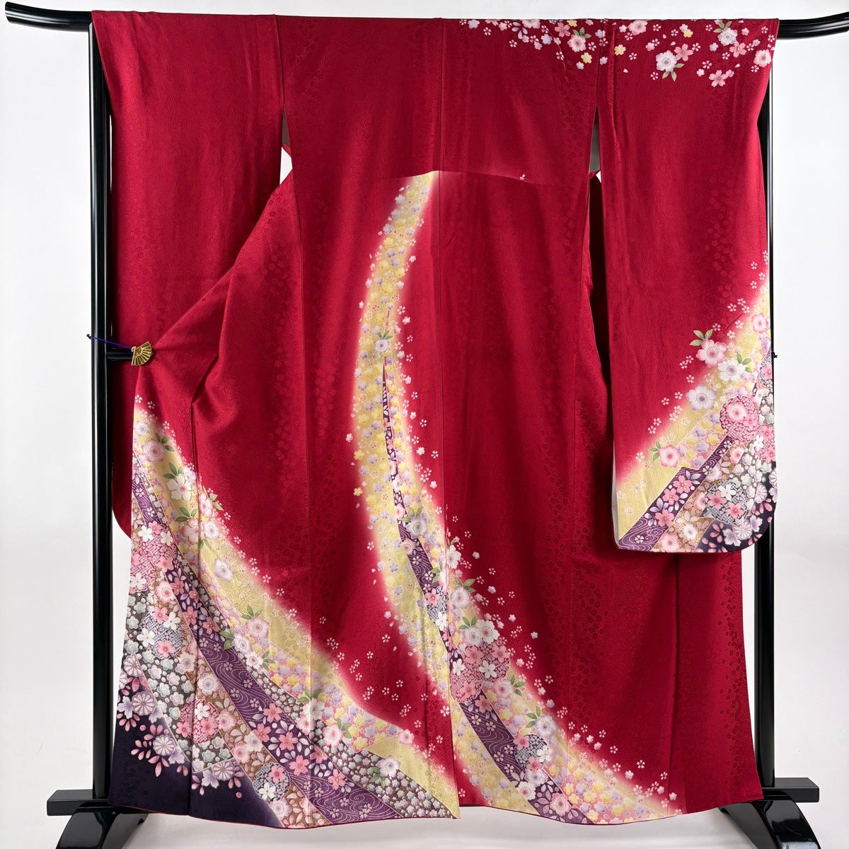 美品】 振袖 身丈161cm 裄丈67cm M 袷 袋帯フルセット 桜 雪輪 金糸