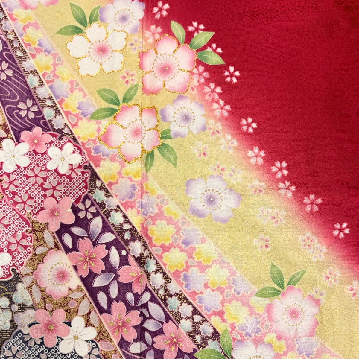 美品】 振袖 身丈161cm 裄丈67cm M 袷 袋帯フルセット 桜 雪輪 金糸