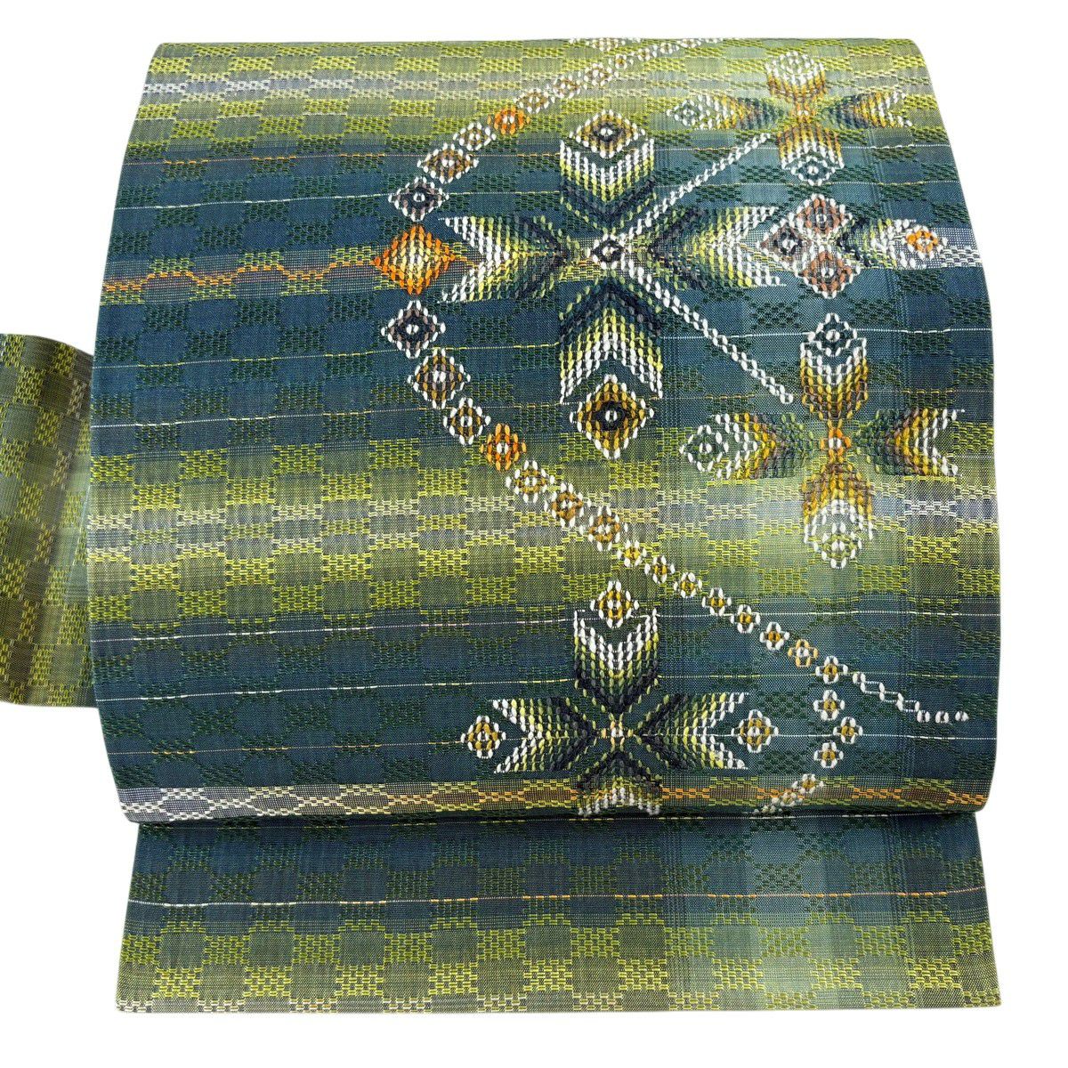 美品】 名古屋帯 逸品 落款あり 工房 真南風 松葉風 草木染 幾何学
