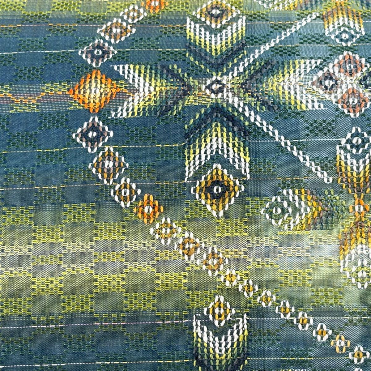 美品】 名古屋帯 逸品 落款あり 工房 真南風 松葉風 草木染 幾何学