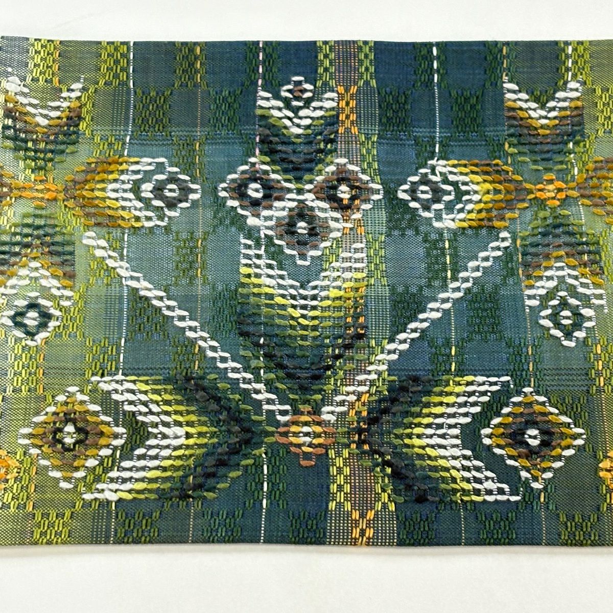 美品】 名古屋帯 逸品 落款あり 工房 真南風 松葉風 草木染 幾何学