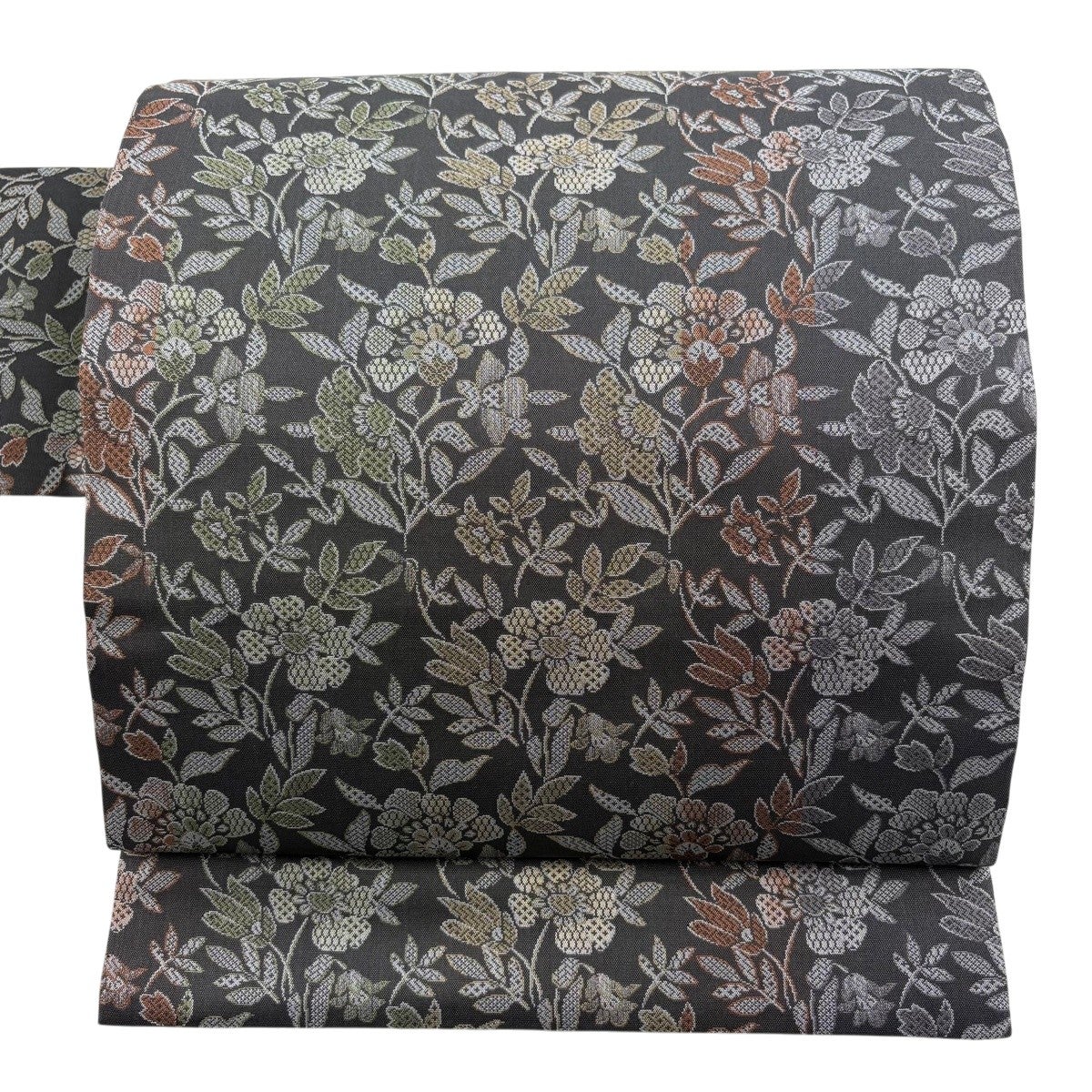 美品】 名古屋帯 秀品 つくし 草花 押し花 灰色 正絹｜中古・古着